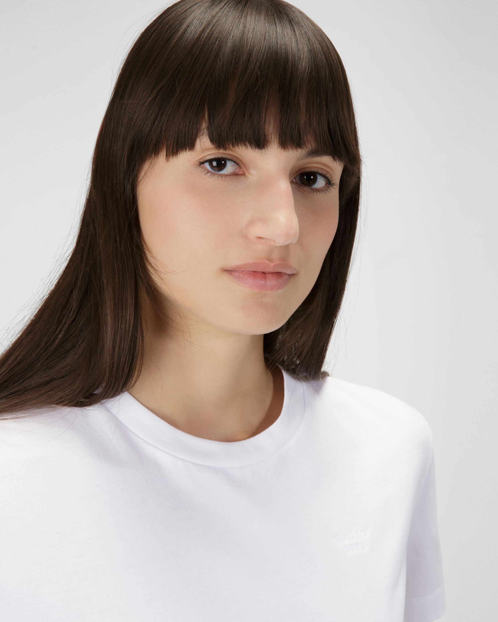 T-Shirt Con Logo Ricamato In Cotone Organico Bianca - Donna - Bally - 03