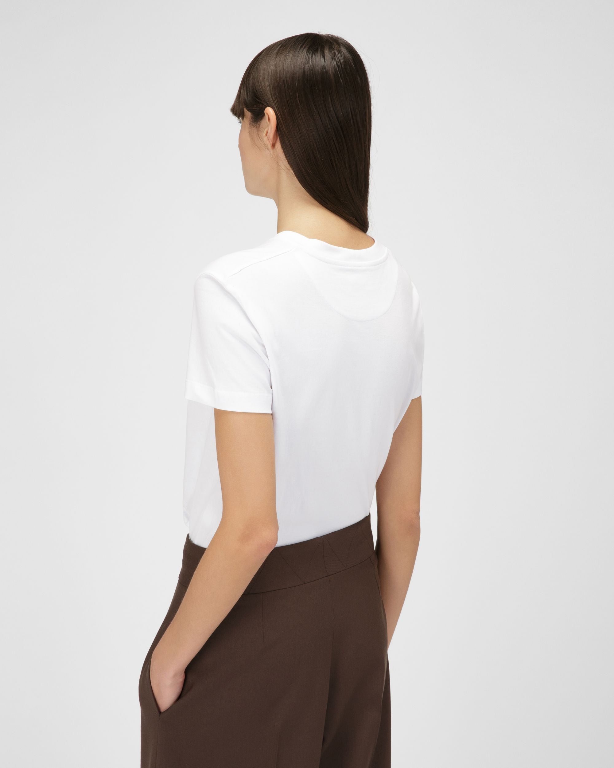 T-Shirt Con Logo Ricamato In Cotone Organico Bianca - Donna - Bally - 04
