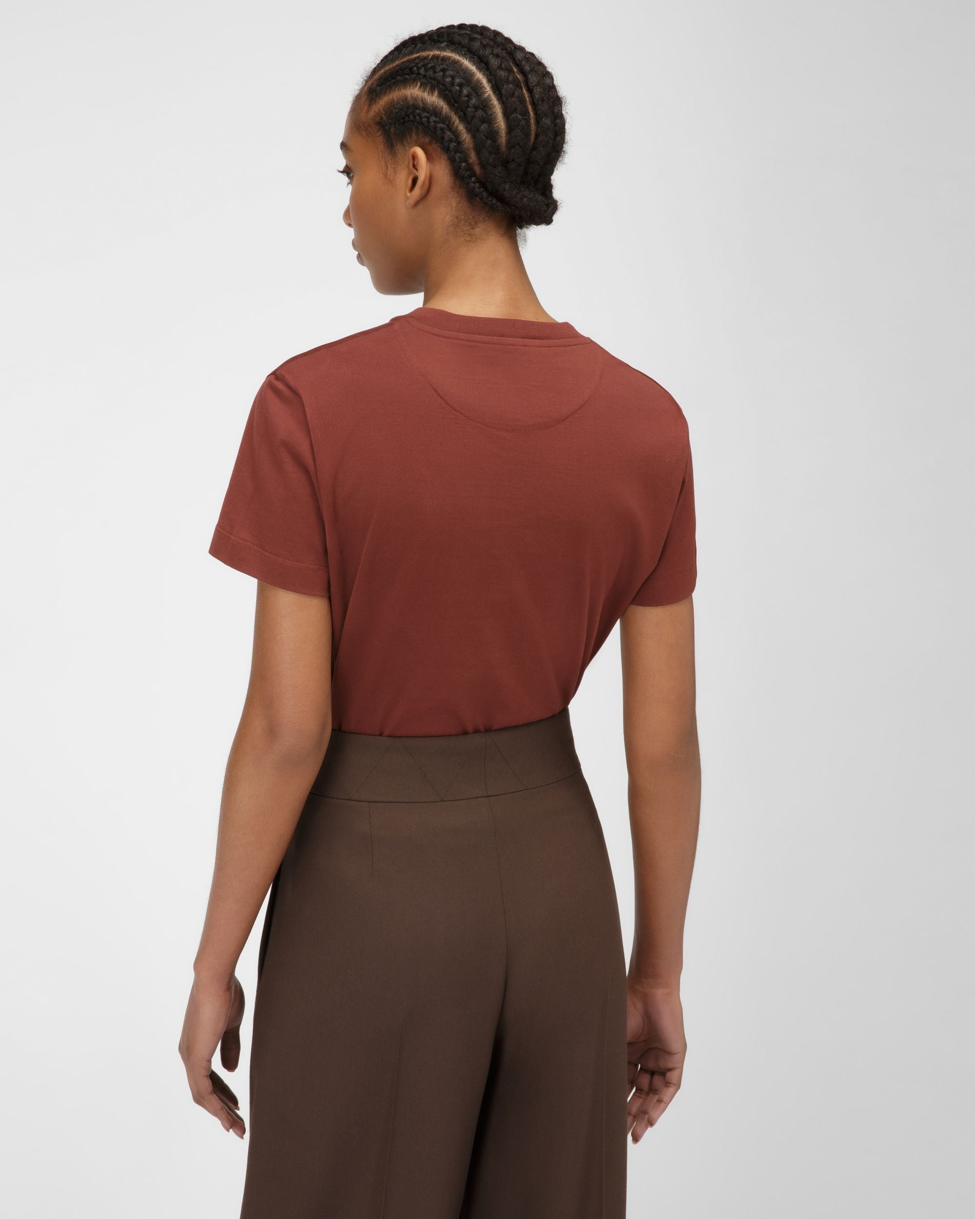 T-Shirt Con Logo Ricamato In Cotone Biologico Color Rosso Antico - Donna - Bally - 03