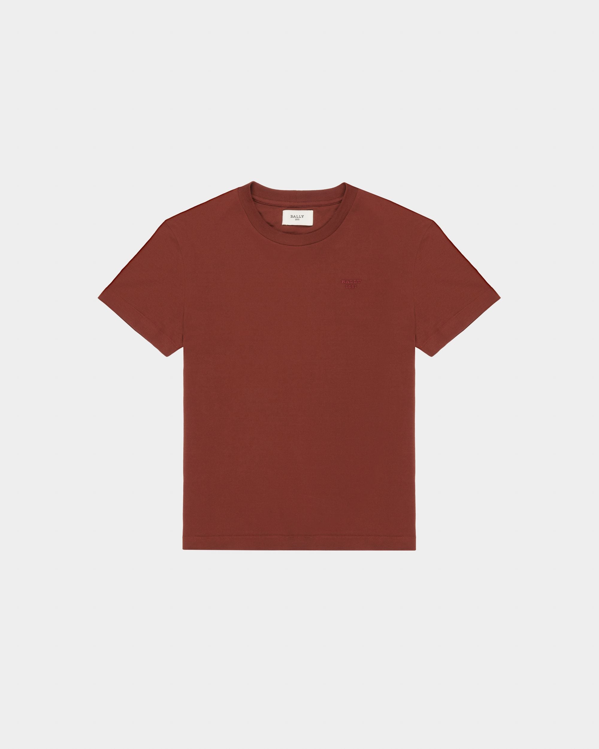 T-Shirt Con Logo Ricamato In Cotone Biologico Color Rosso Antico - Donna - Bally - 04