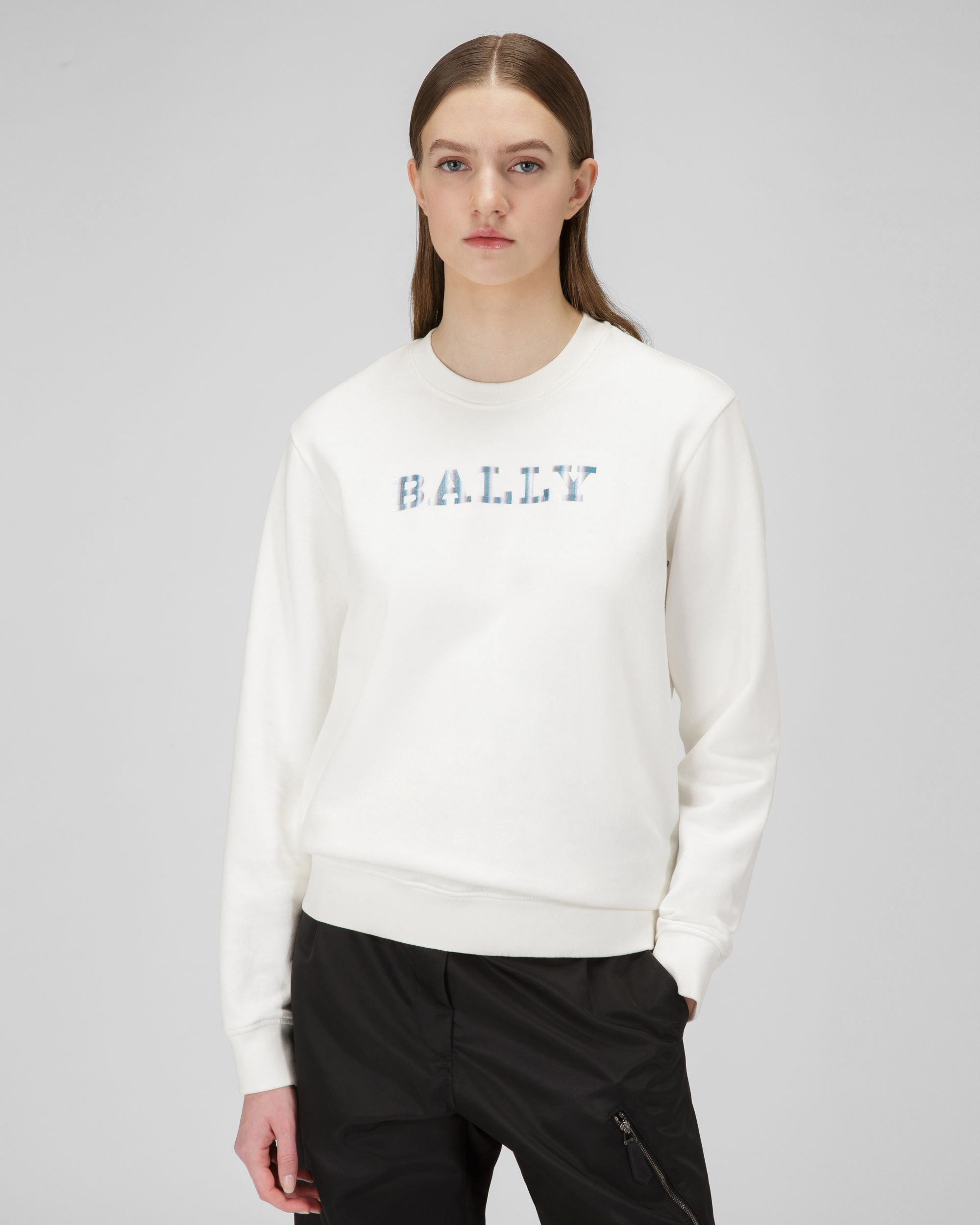 Felpa Con Logo Su Banda In Misto Cotone Biologico Avorio - Donna - Bally - 01