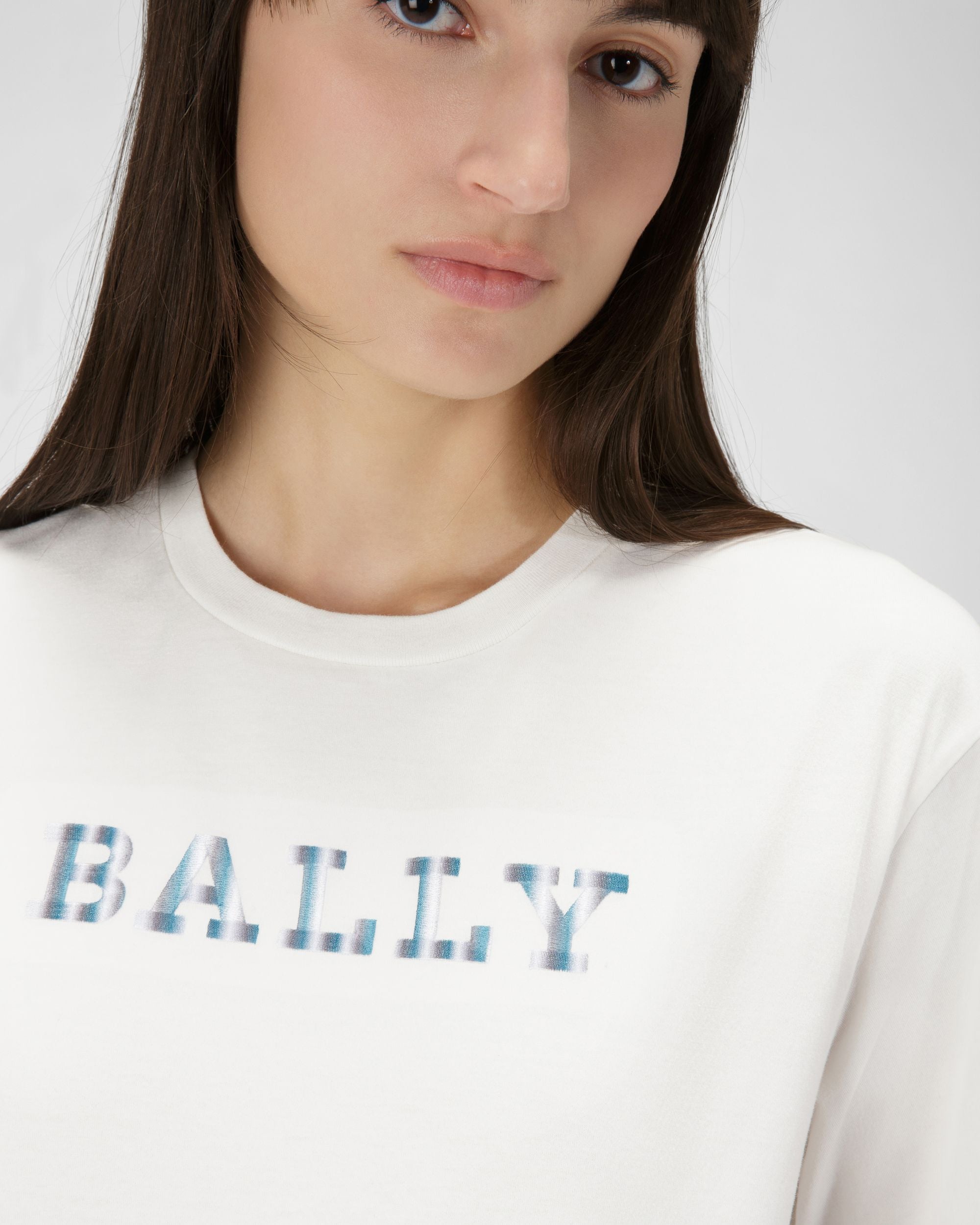 T-Shirt Con Logo Su Banda In Cotone Biologico Color Avorio - Donna - Bally - 02