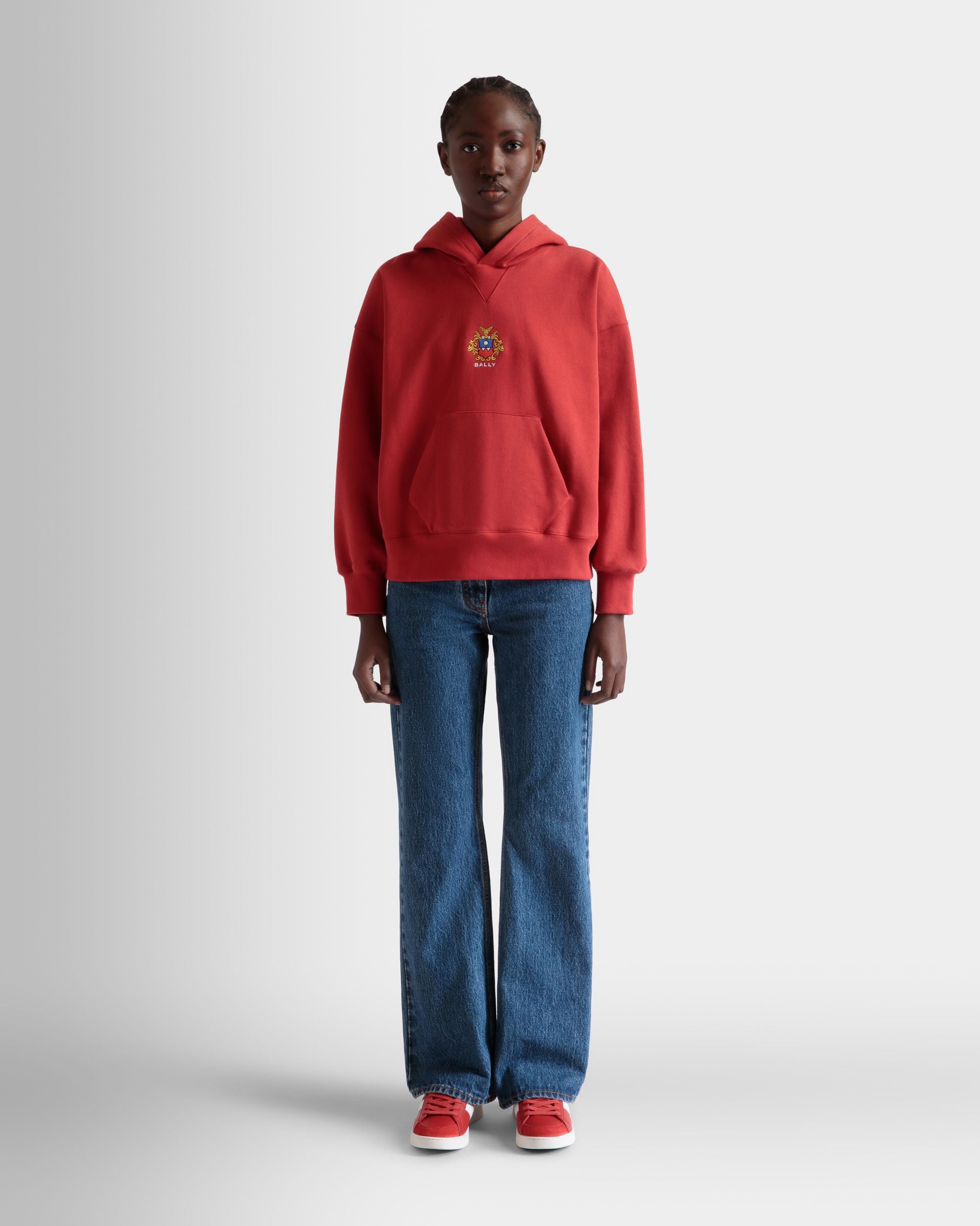 Maglia Con Cappuccio In Cotone Candy Red Con Logo Bally Crest - Donna - Bally - 02