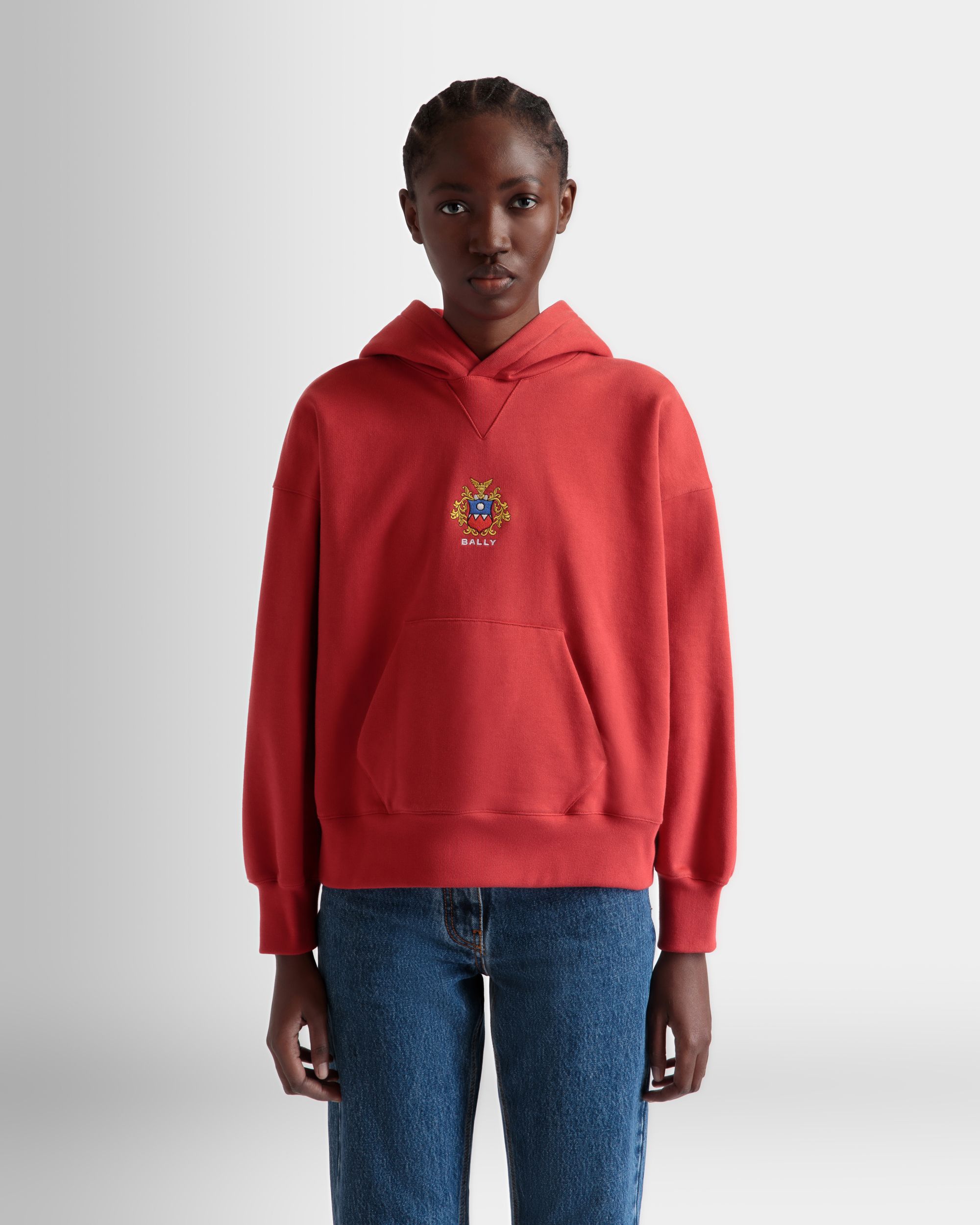 Maglia Con Cappuccio In Cotone Candy Red Con Logo Bally Crest - Donna - Bally - 03