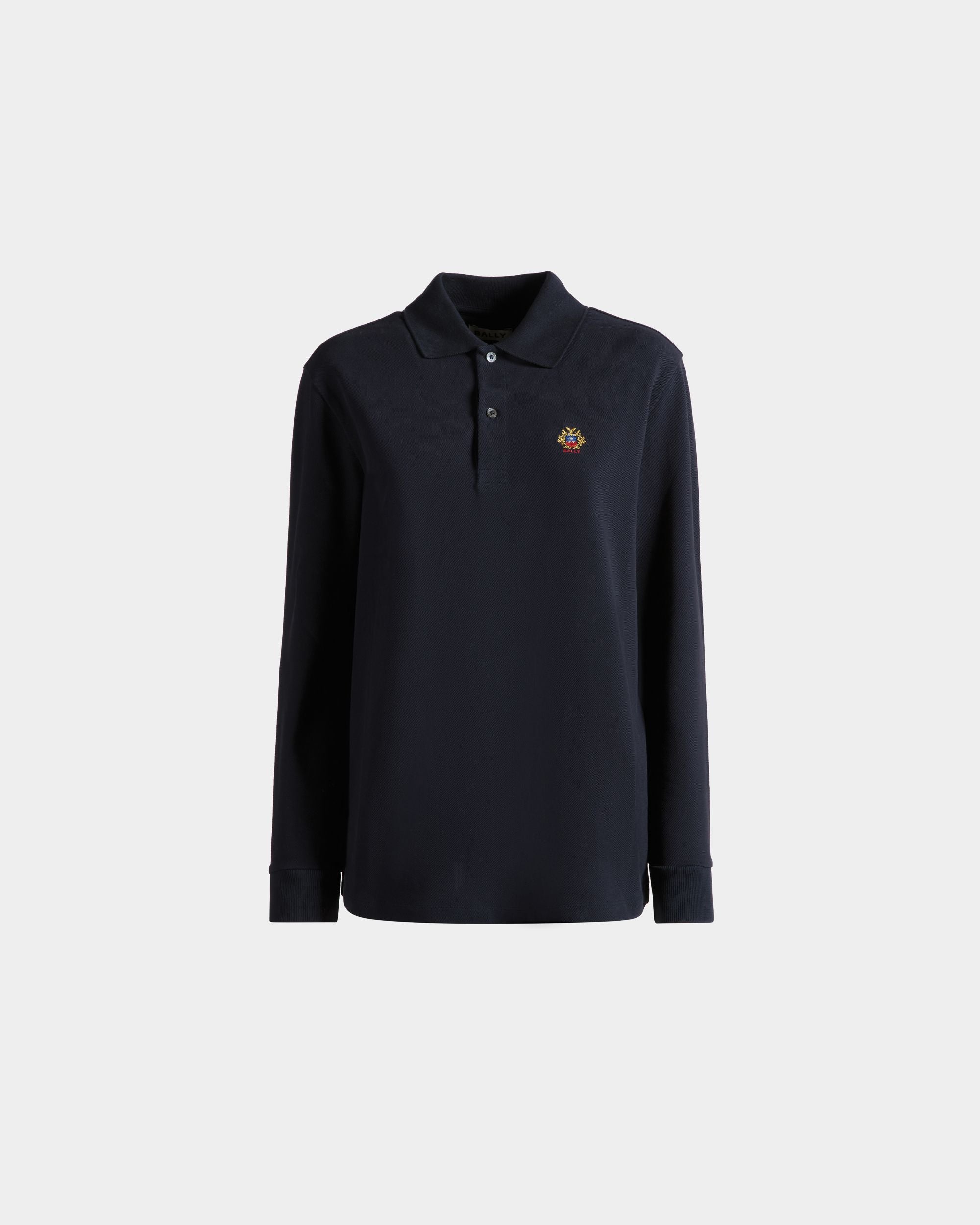 Polo A Maniche Lunghe In Cotone Navy Blue Con Logo Bally Crest - Donna - Bally - 01