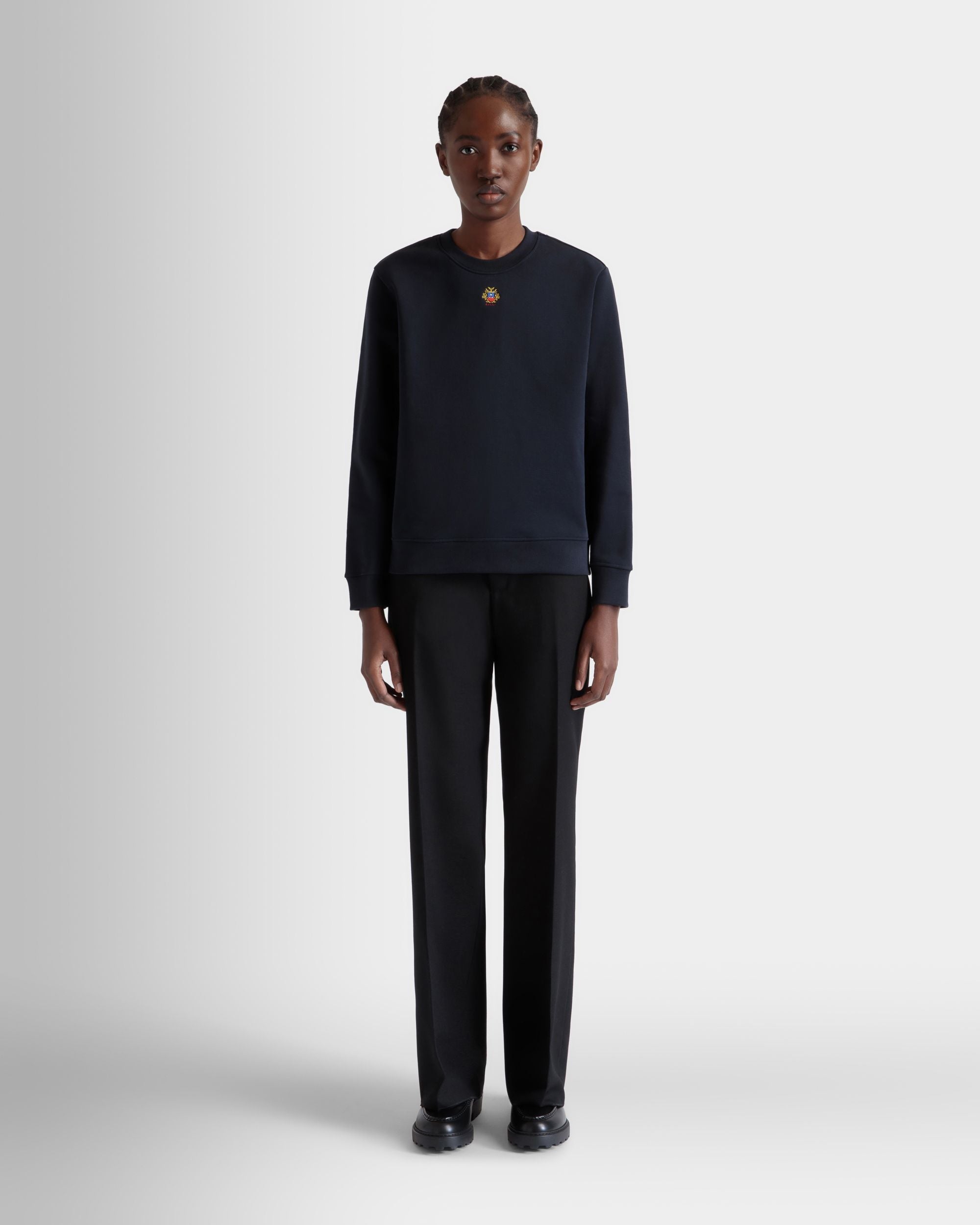 Felpa Girocollo In Cotone Navy Blue Con Logo Bally Crest - Donna - Bally - 02