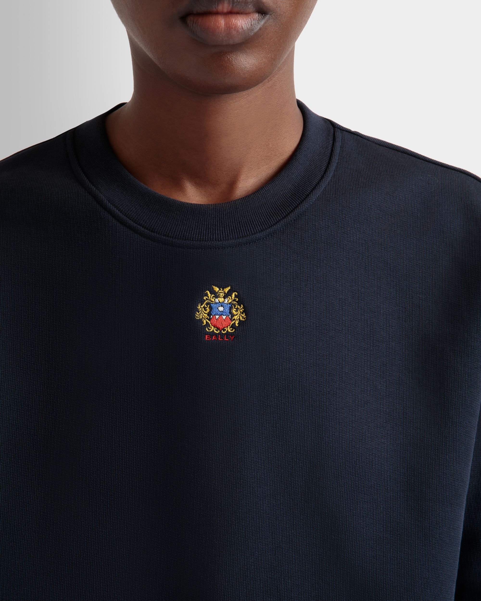 Felpa Girocollo In Cotone Navy Blue Con Logo Bally Crest - Donna - Bally - 03