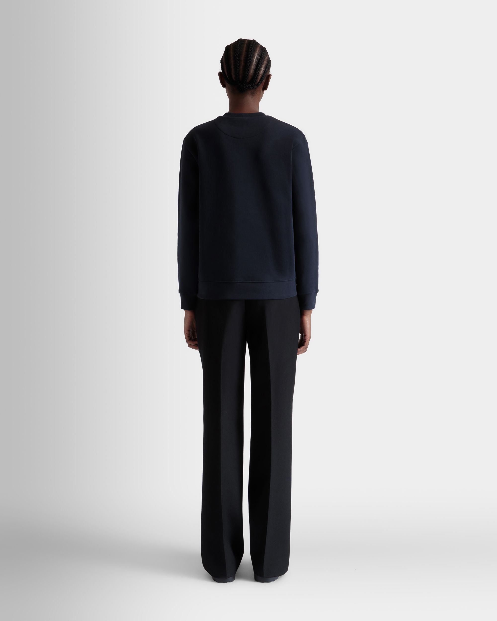 Felpa Girocollo In Cotone Navy Blue Con Logo Bally Crest - Donna - Bally - 06