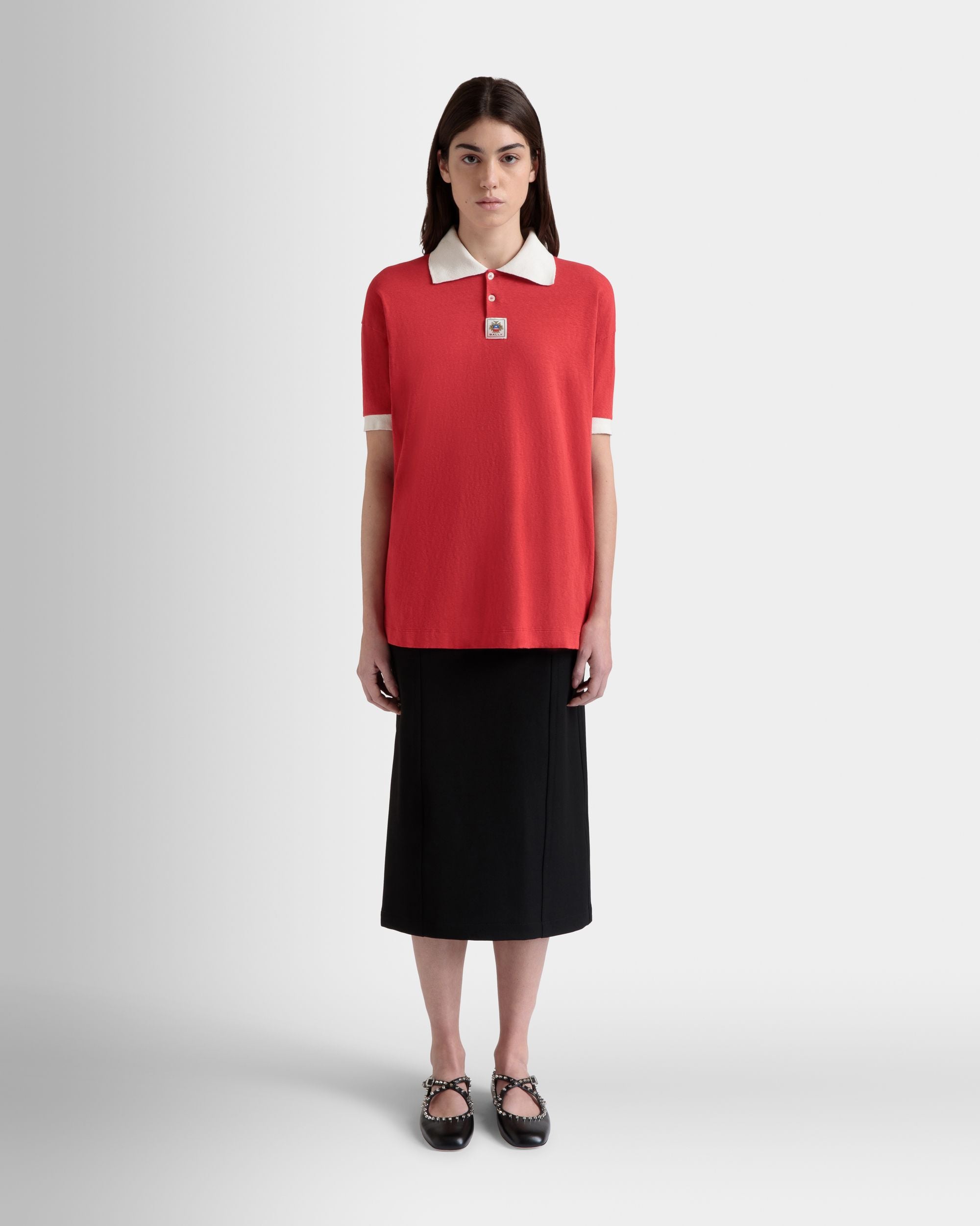 Polo In Cotone Rosso Con Logo Bally Crest - Donna - Bally - 02