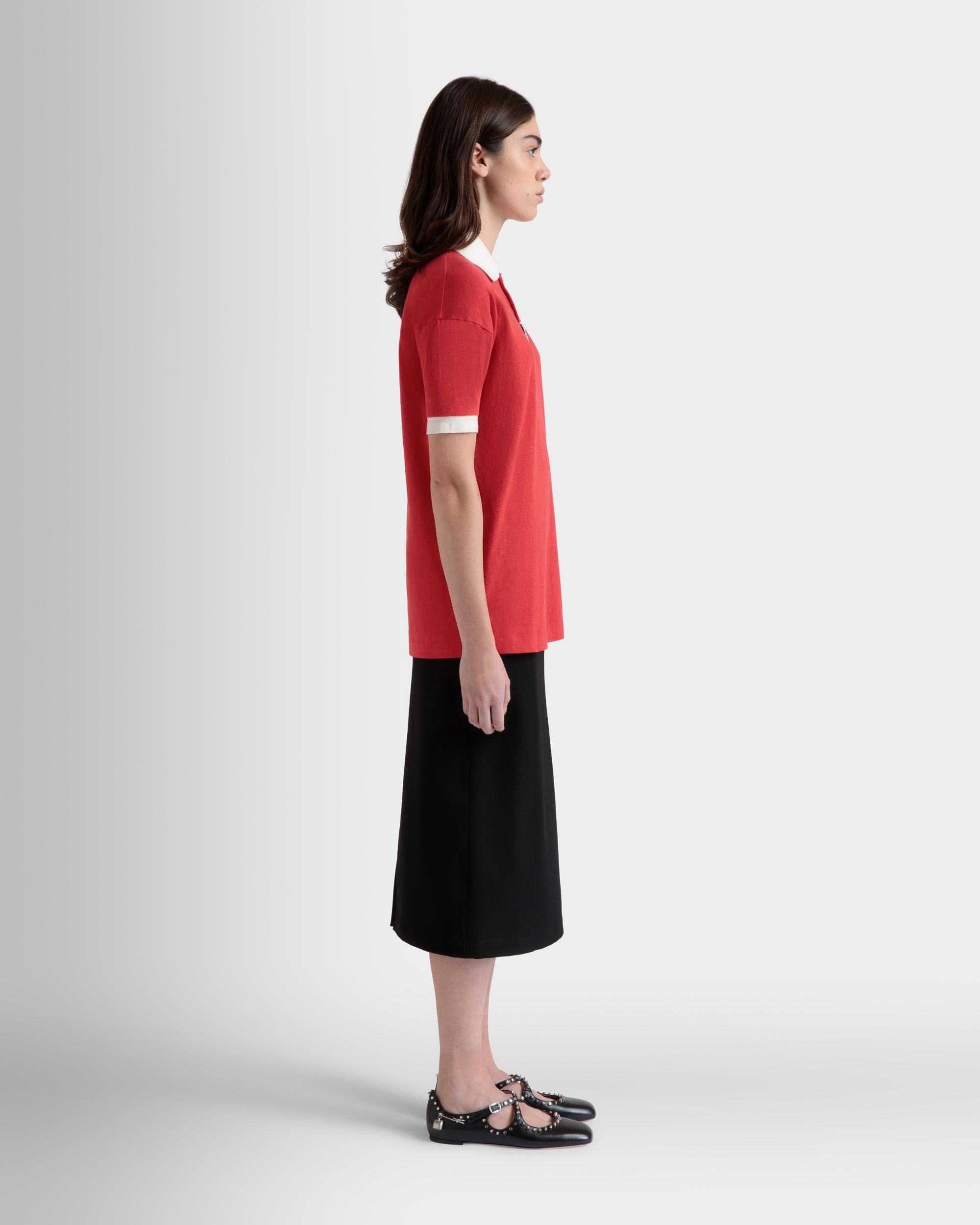 Polo In Cotone Rosso Con Logo Bally Crest - Donna - Bally - 06