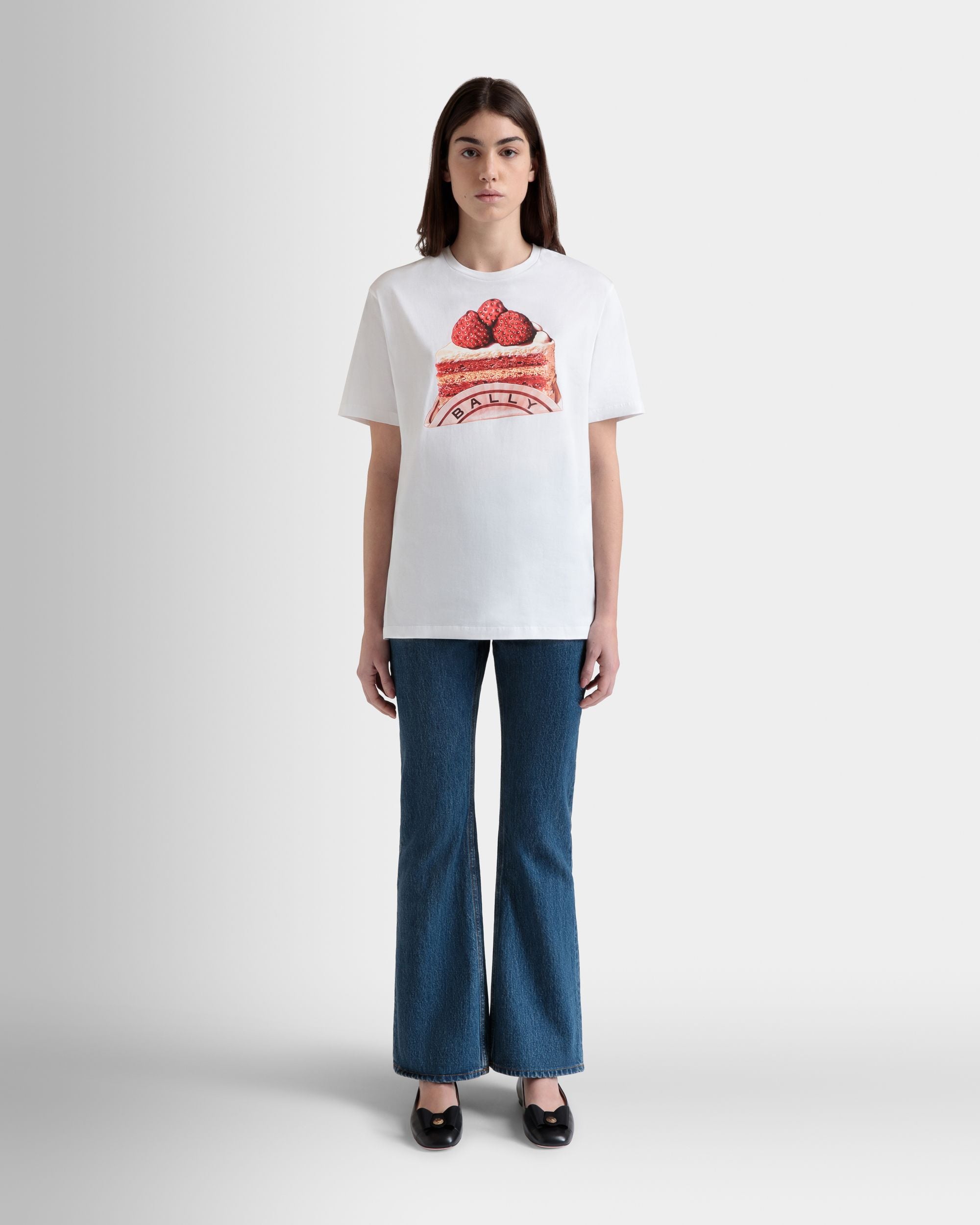 T-Shirt In Cotone Bianco Con Stampa Bally Cake - Donna - Bally - 02