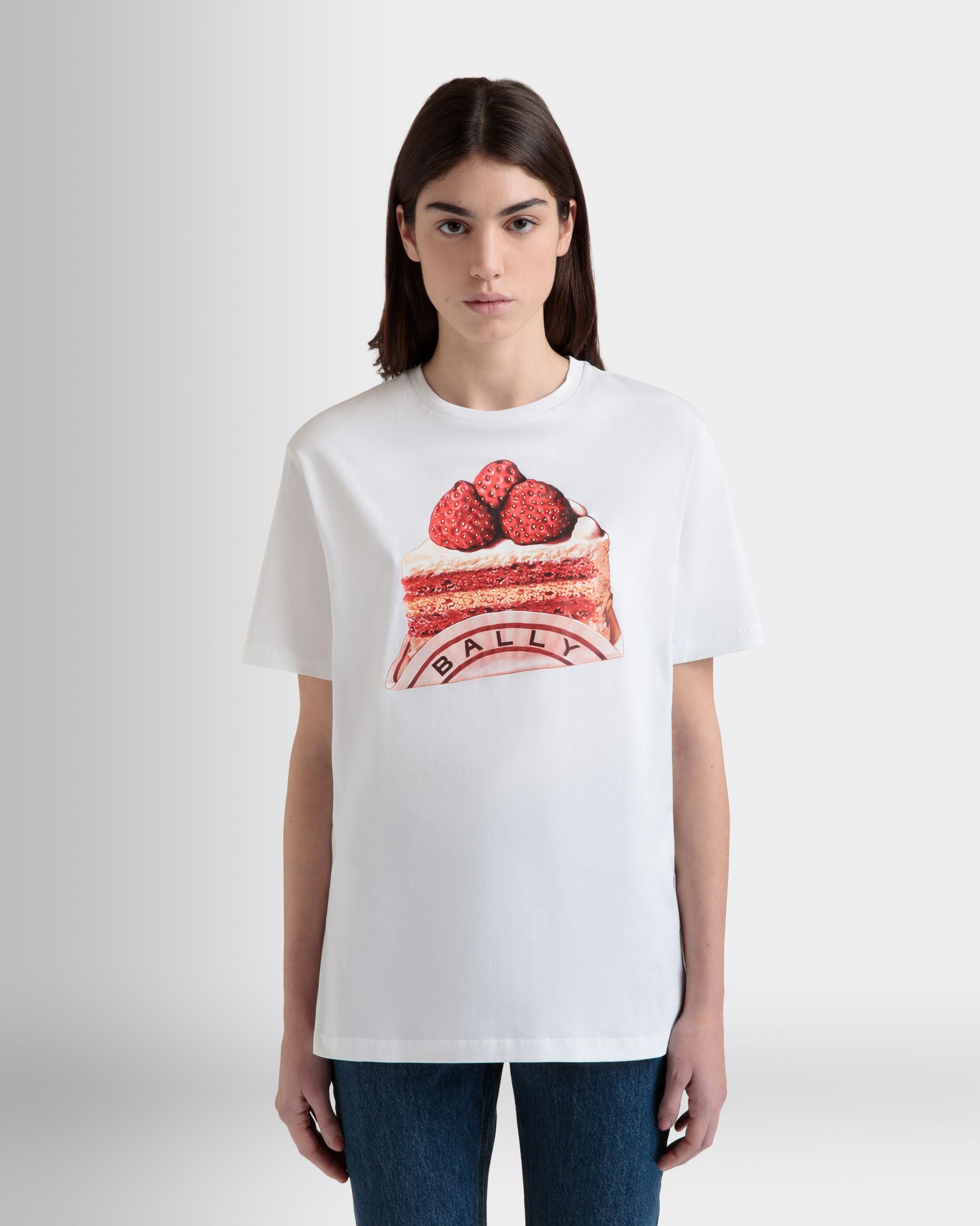 T-Shirt In Cotone Bianco Con Stampa Bally Cake - Donna - Bally - 08