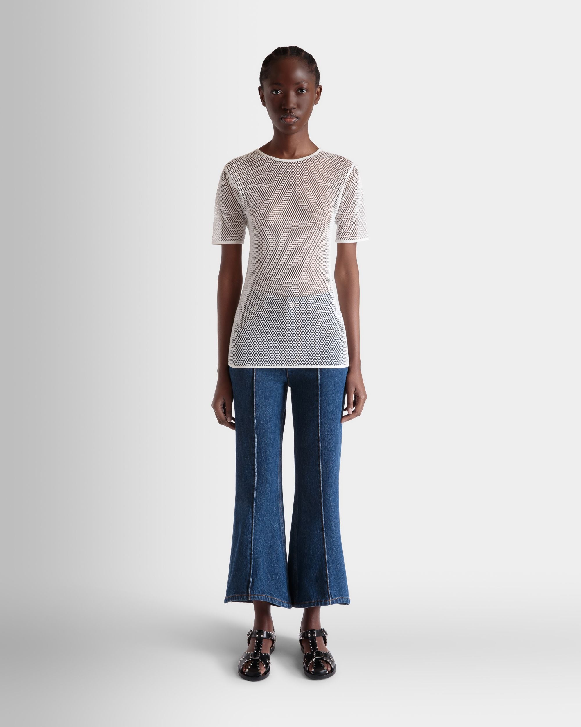 T-Shirt In Mesh Di Cotone Bianco - Donna - Bally - 02