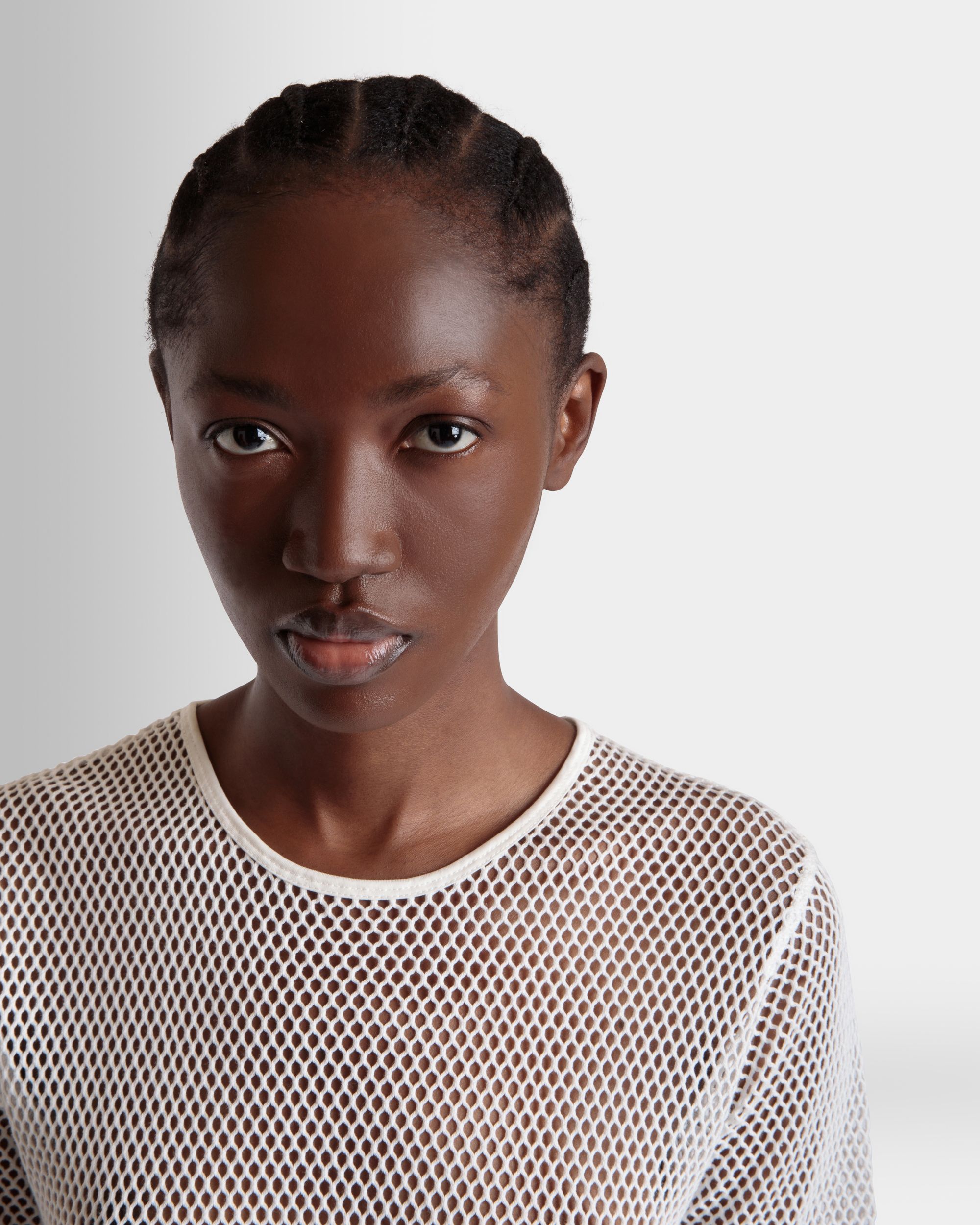 T-Shirt In Mesh Di Cotone Bianco - Donna - Bally - 03
