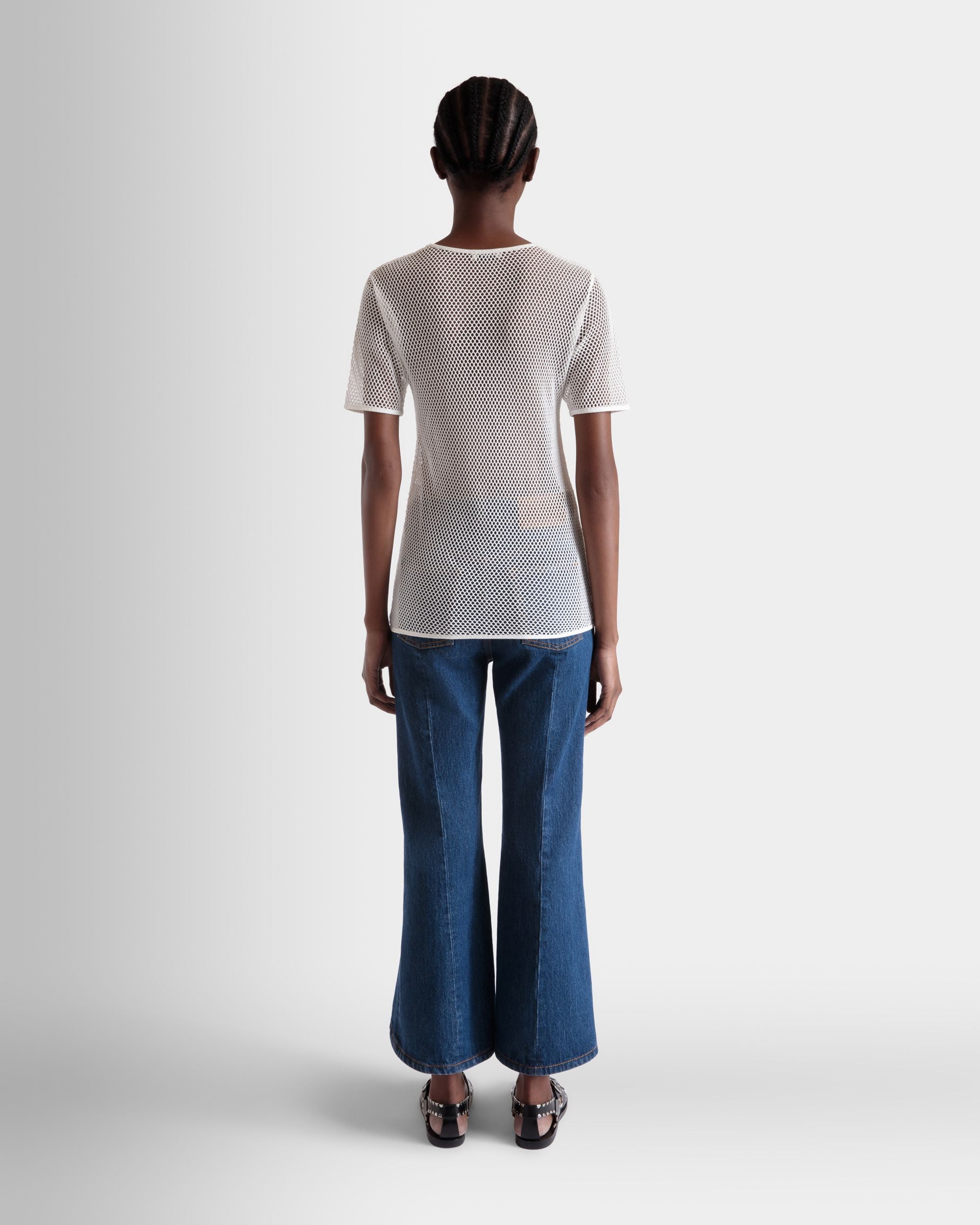 T-Shirt In Mesh Di Cotone Bianco - Donna - Bally - 06