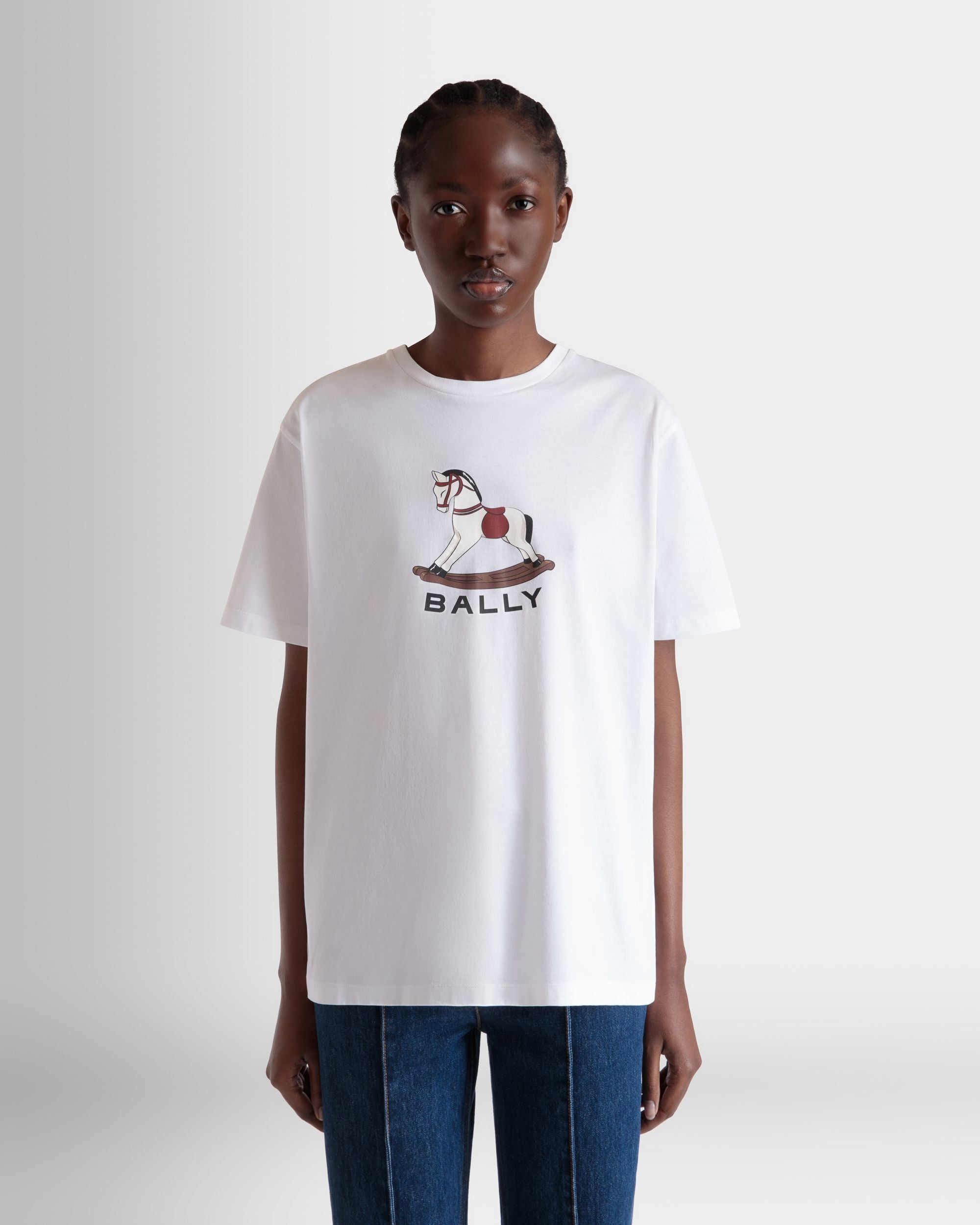 T-Shirt In Cotone Bianco Con Stampa Rocking Horse Di Beni Bischof - Donna - Bally - 08
