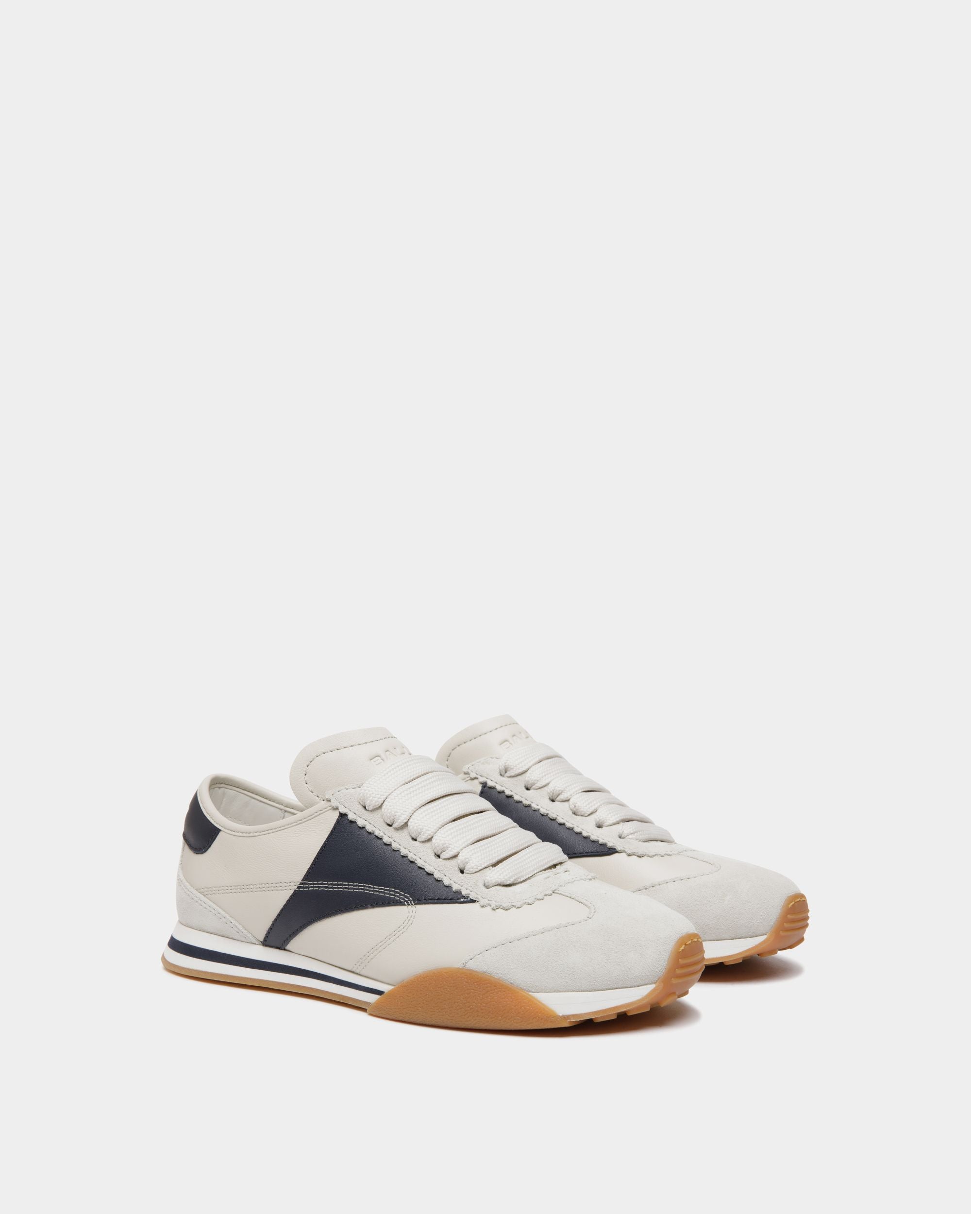 Sneaker Sussex In Pelle Bianca E Navy Blue - Donna - Bally - 02