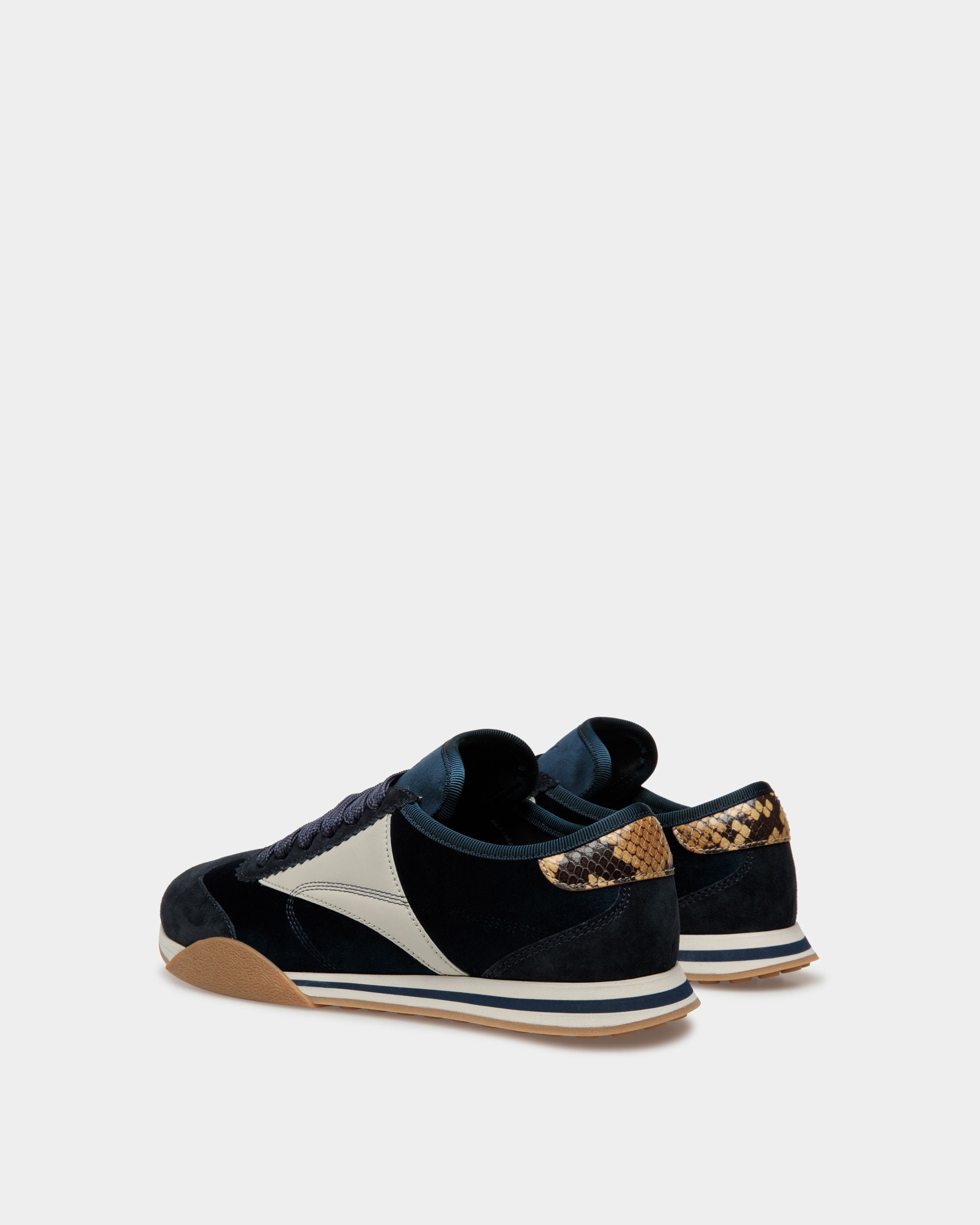 Sneaker Sussex In Pelle E Cotone Blu Scuro E Bianco Cipria - Donna - Bally - 03