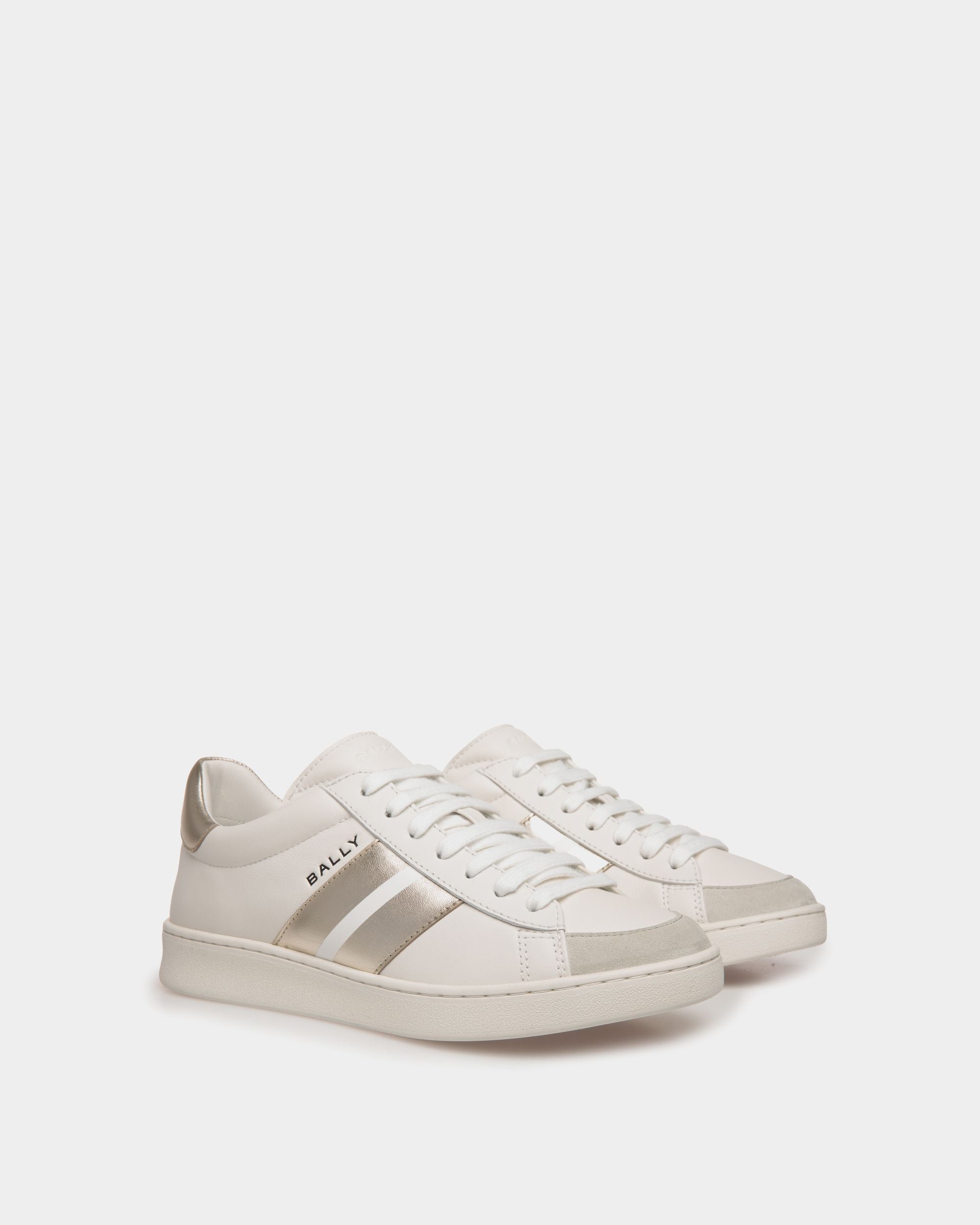 Sneaker Tennis In Pelle Bianca E Oro - Donna - Bally - 02