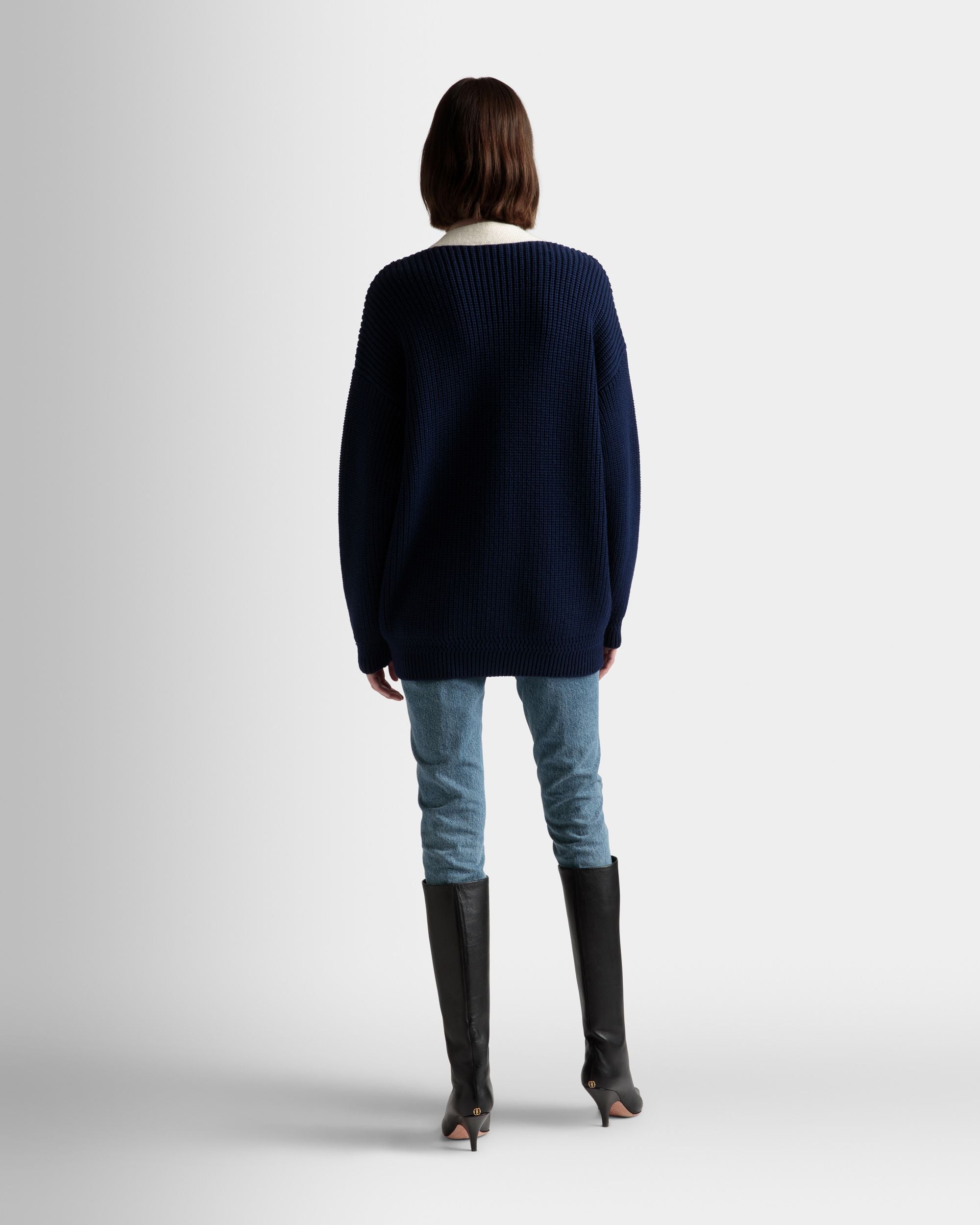 Cardigan Con Scollo A V In Lana Blu Marino - Donna - Bally - 06