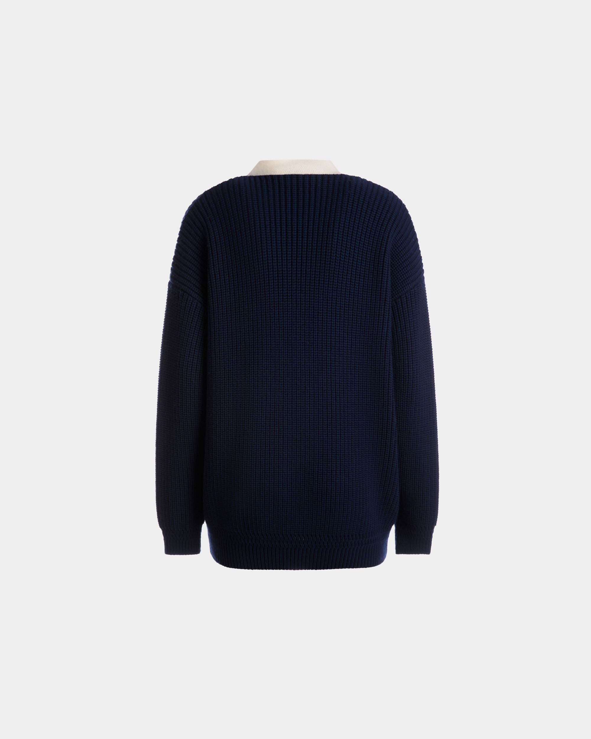 Cardigan Con Scollo A V In Lana Blu Marino - Donna - Bally - 07