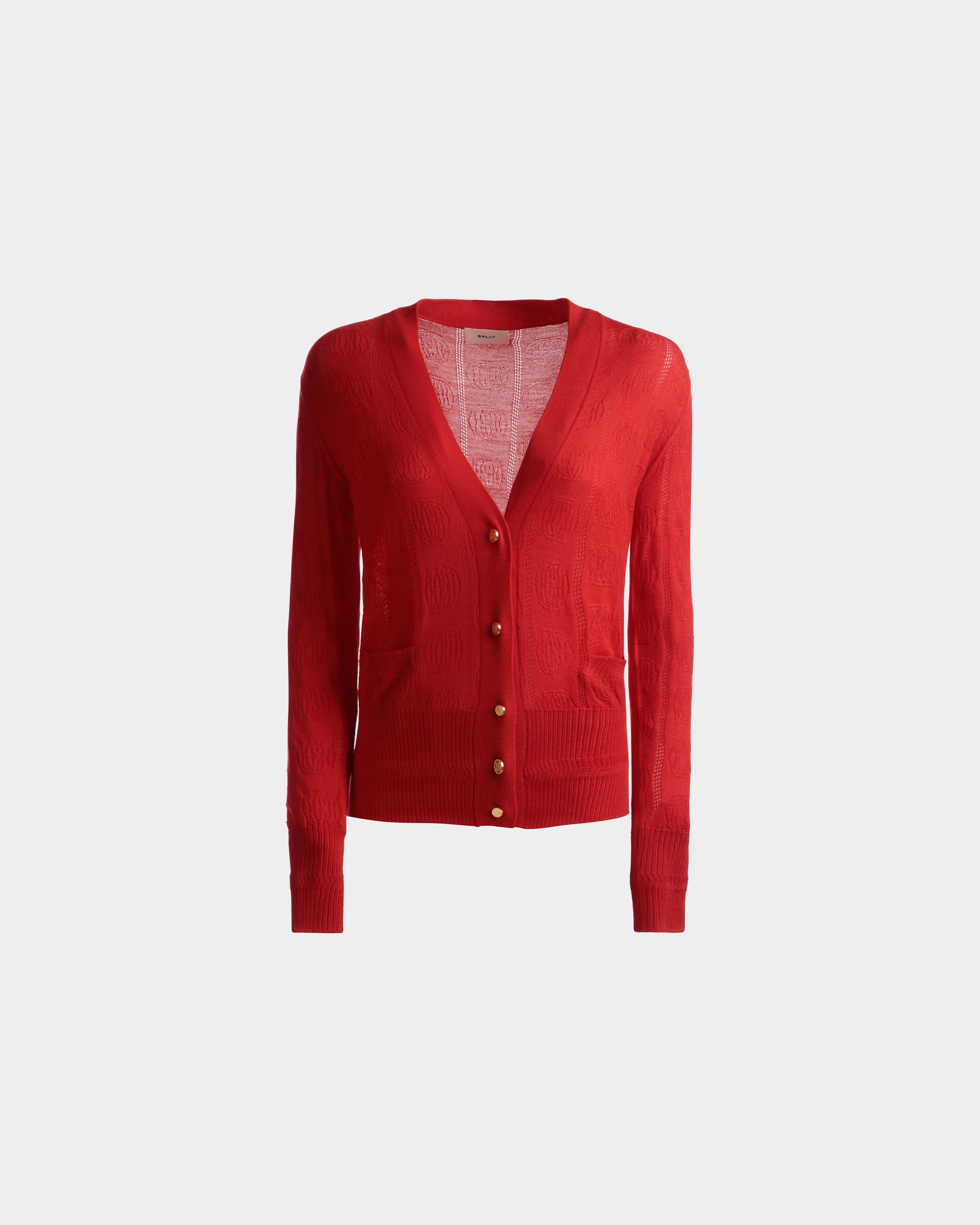 Cardigan Con Dettaglio Lavorato A Maglia In Lana Rubino Scuro - Donna - Bally - 01