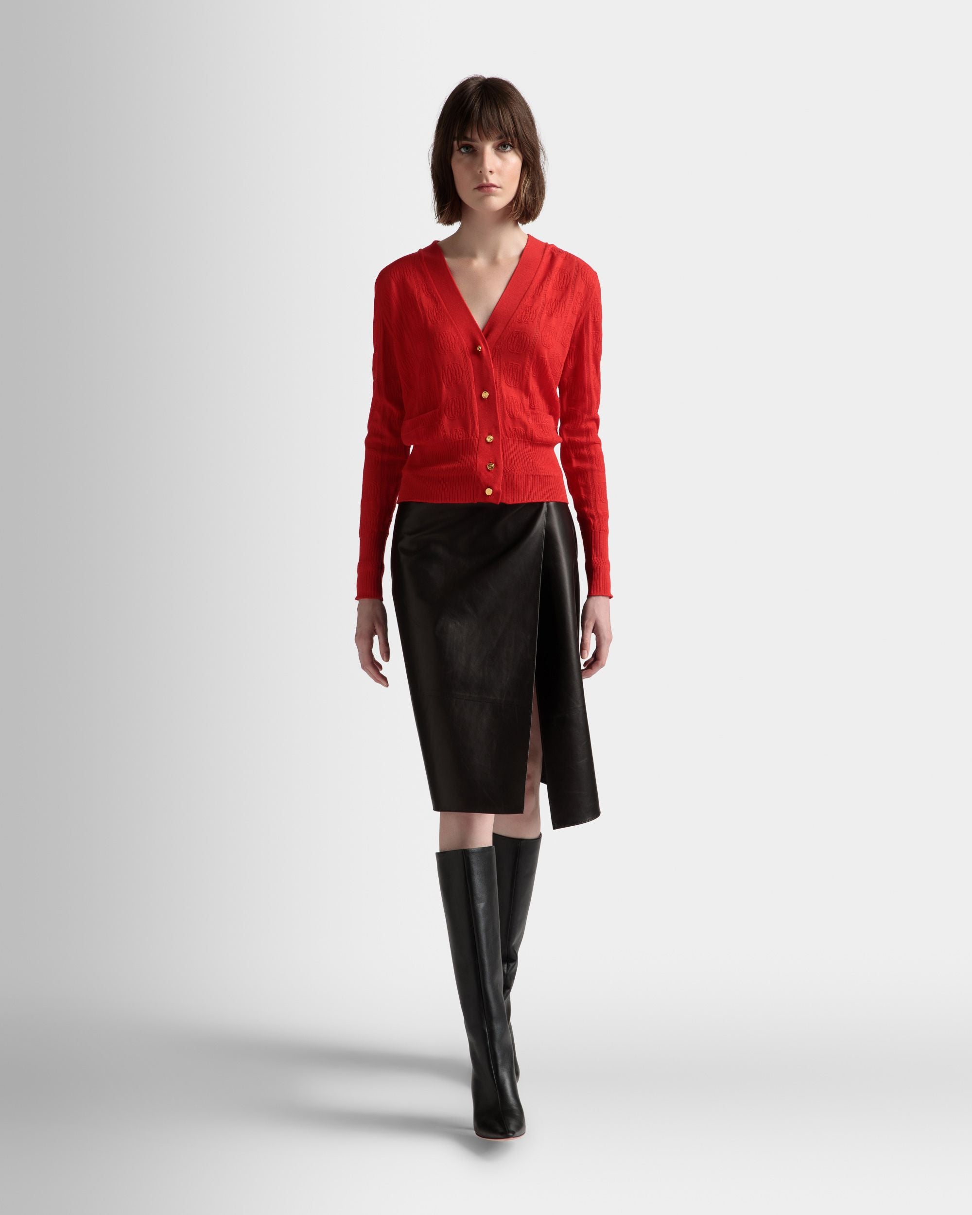 Cardigan Con Dettaglio Lavorato A Maglia In Lana Rubino Scuro - Donna - Bally - 02