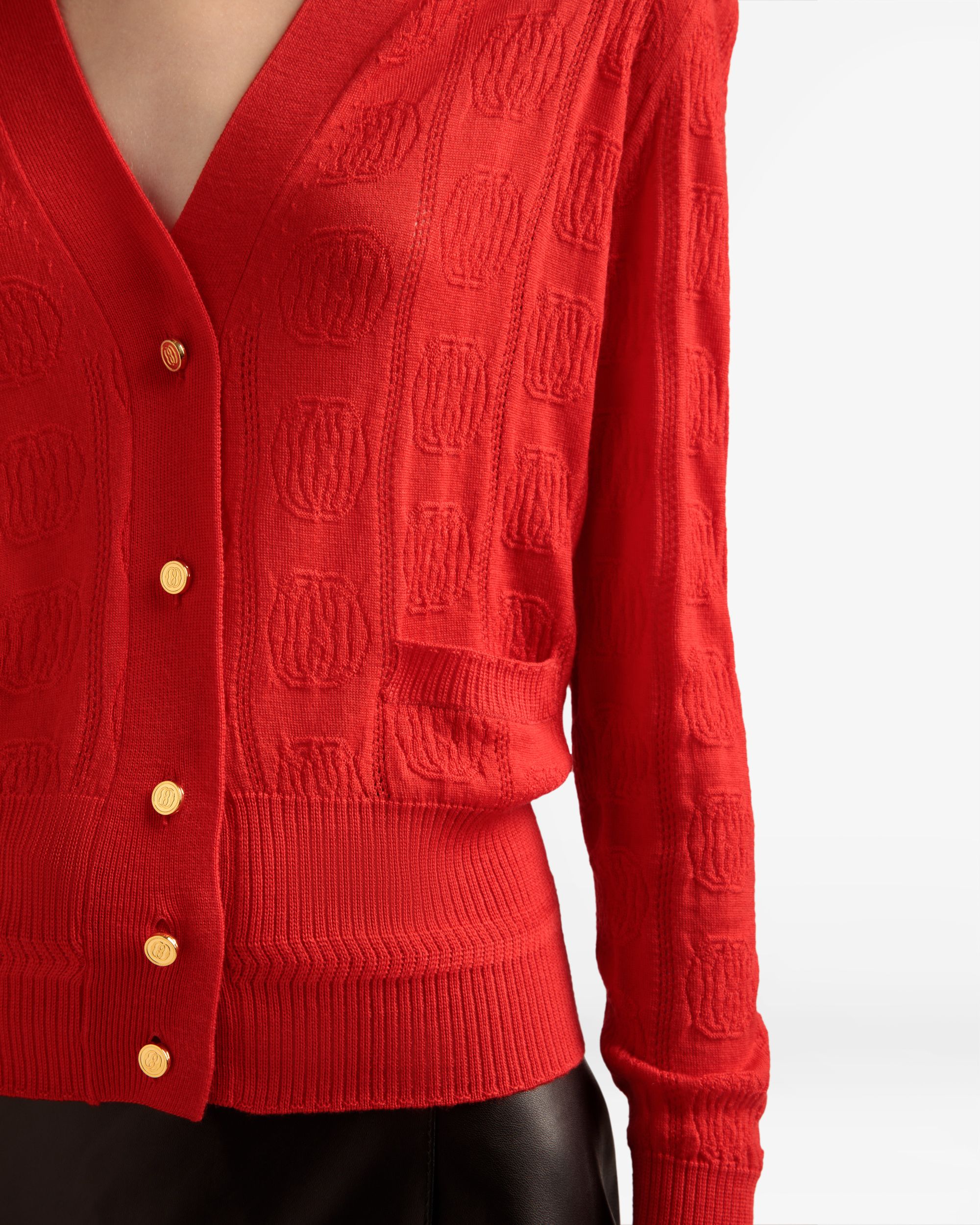 Cardigan Con Dettaglio Lavorato A Maglia In Lana Rubino Scuro - Donna - Bally - 04