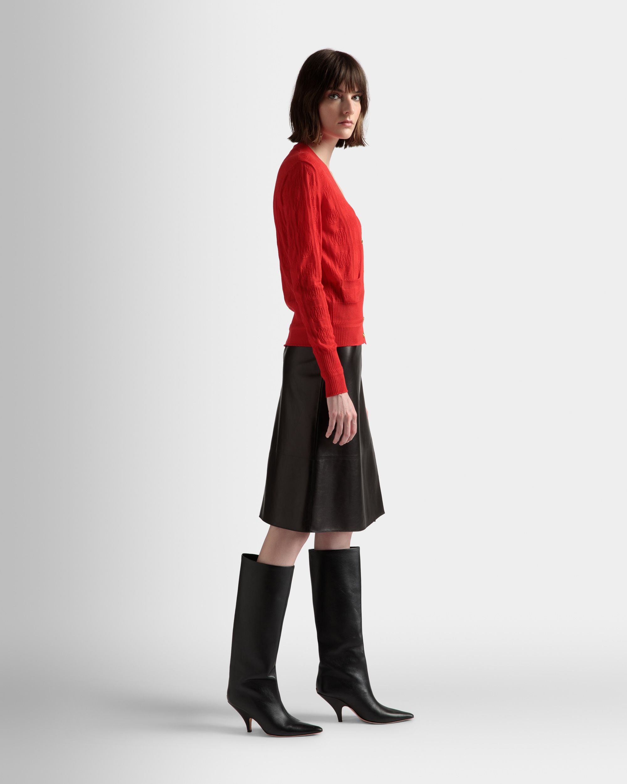 Cardigan Con Dettaglio Lavorato A Maglia In Lana Rubino Scuro - Donna - Bally - 05