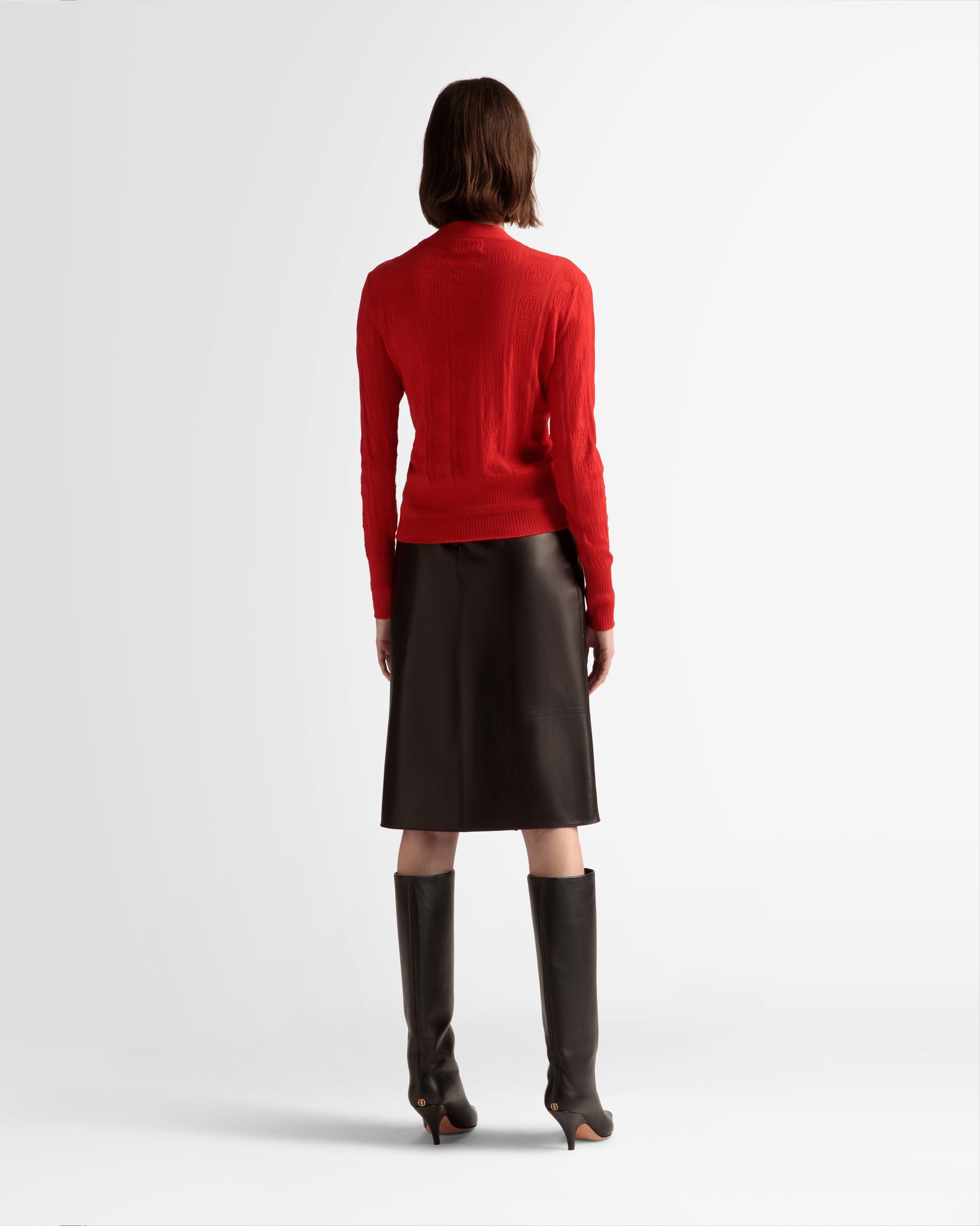 Cardigan Con Dettaglio Lavorato A Maglia In Lana Rubino Scuro - Donna - Bally - 06