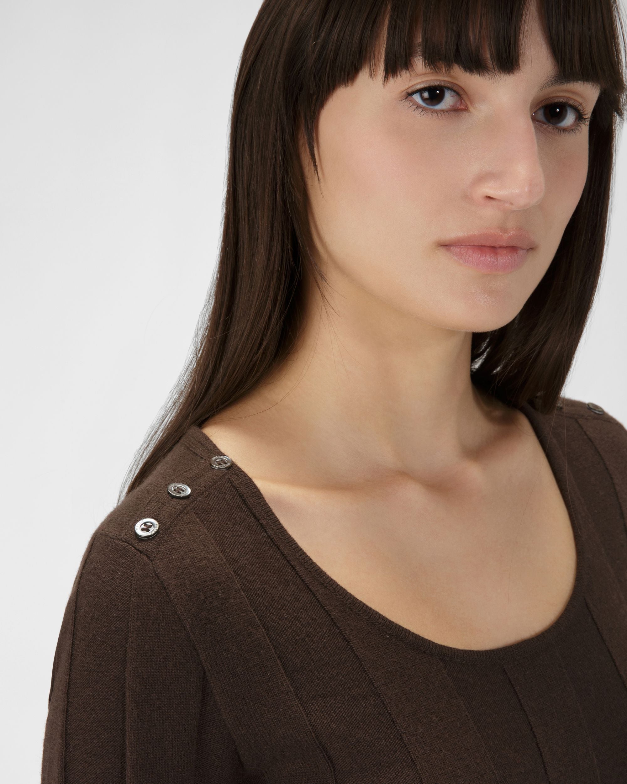 Maglione Girocollo A Coste In Lana Marrone Scuro - Donna - Bally - 02