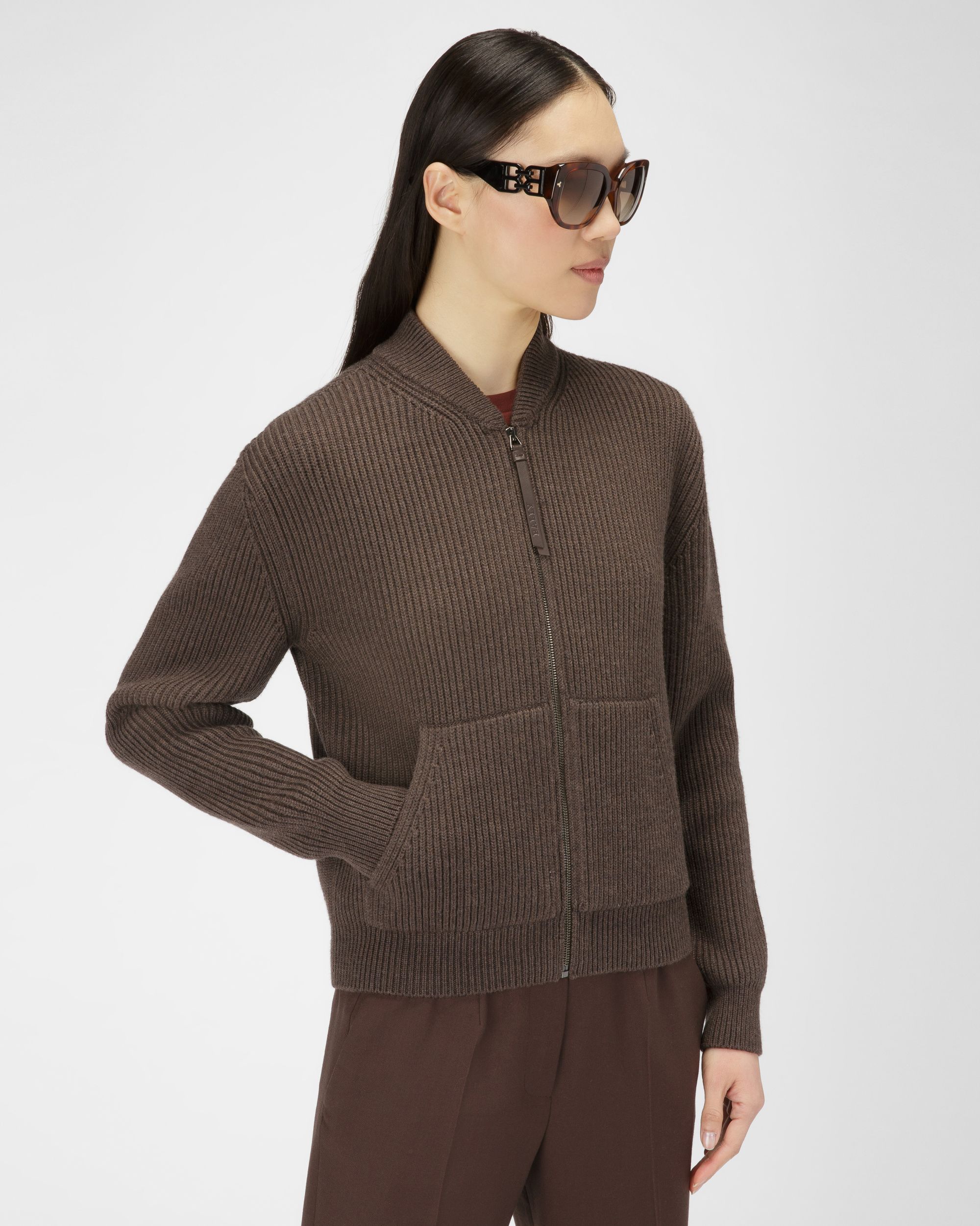 Bomber Lavorato A Coste Di Lana Verde Militare - Donna - Bally - 01
