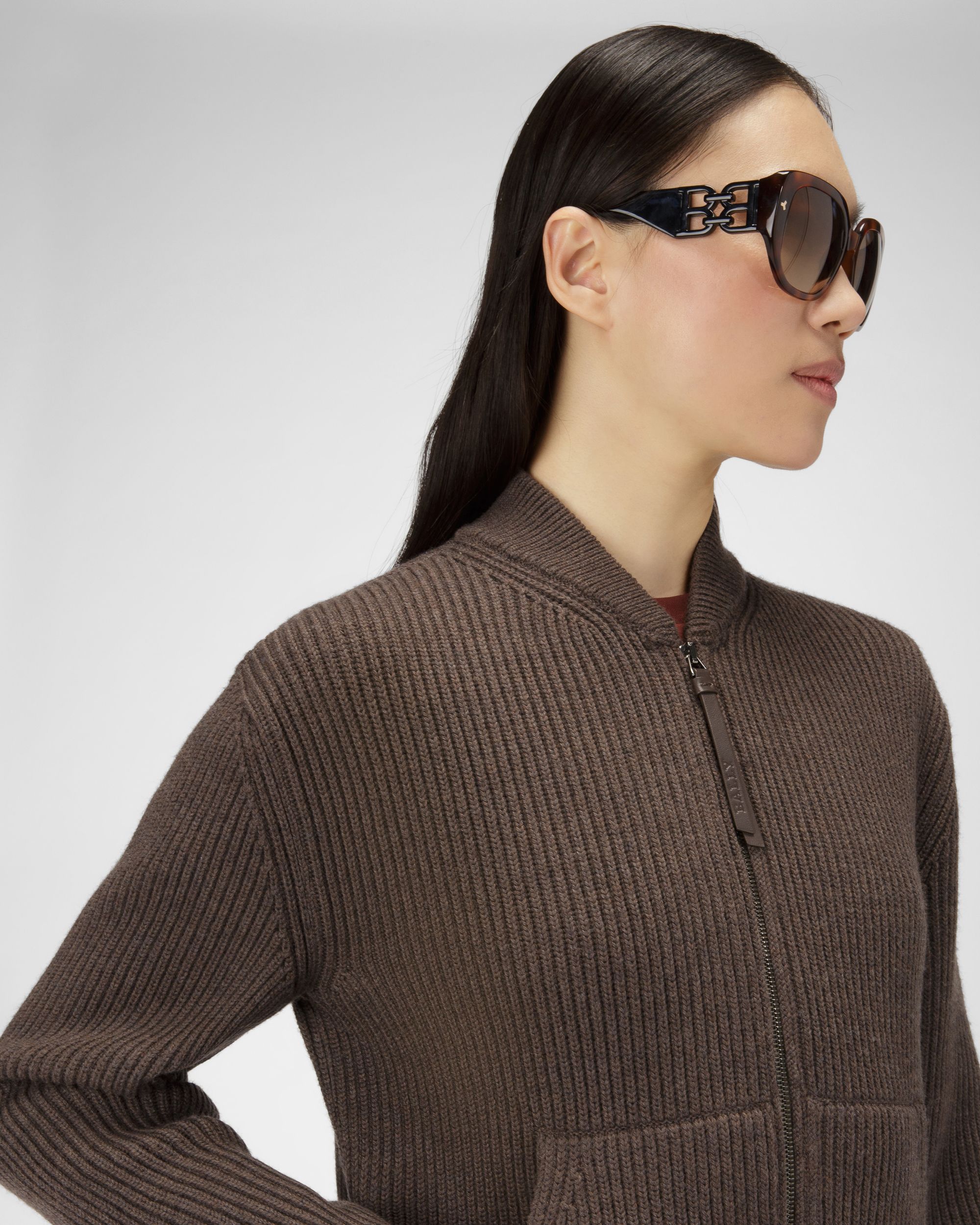 Bomber Lavorato A Coste Di Lana Verde Militare - Donna - Bally - 02