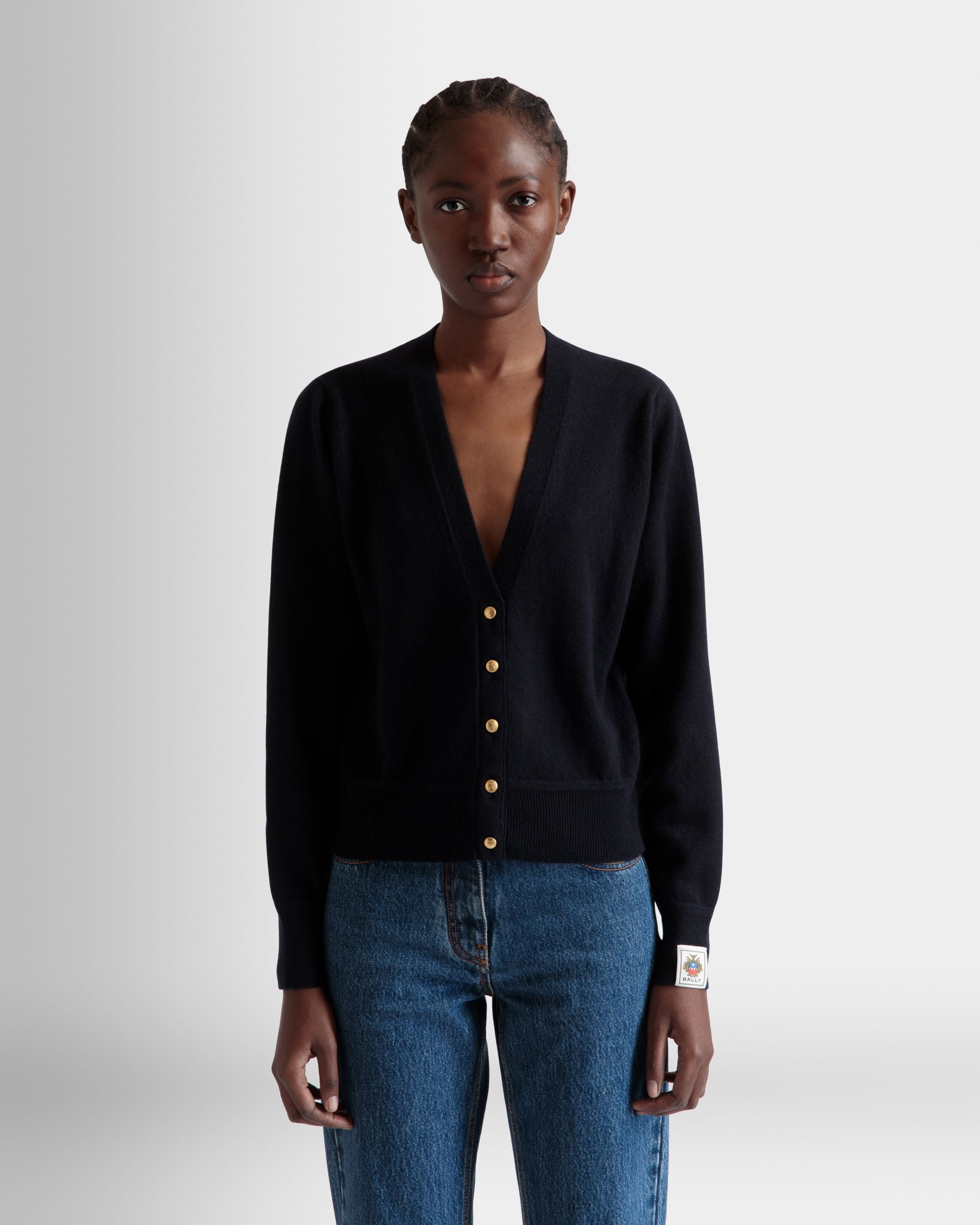 Cardigan In Cachemire Navy Blue - Donna - Bally - 03