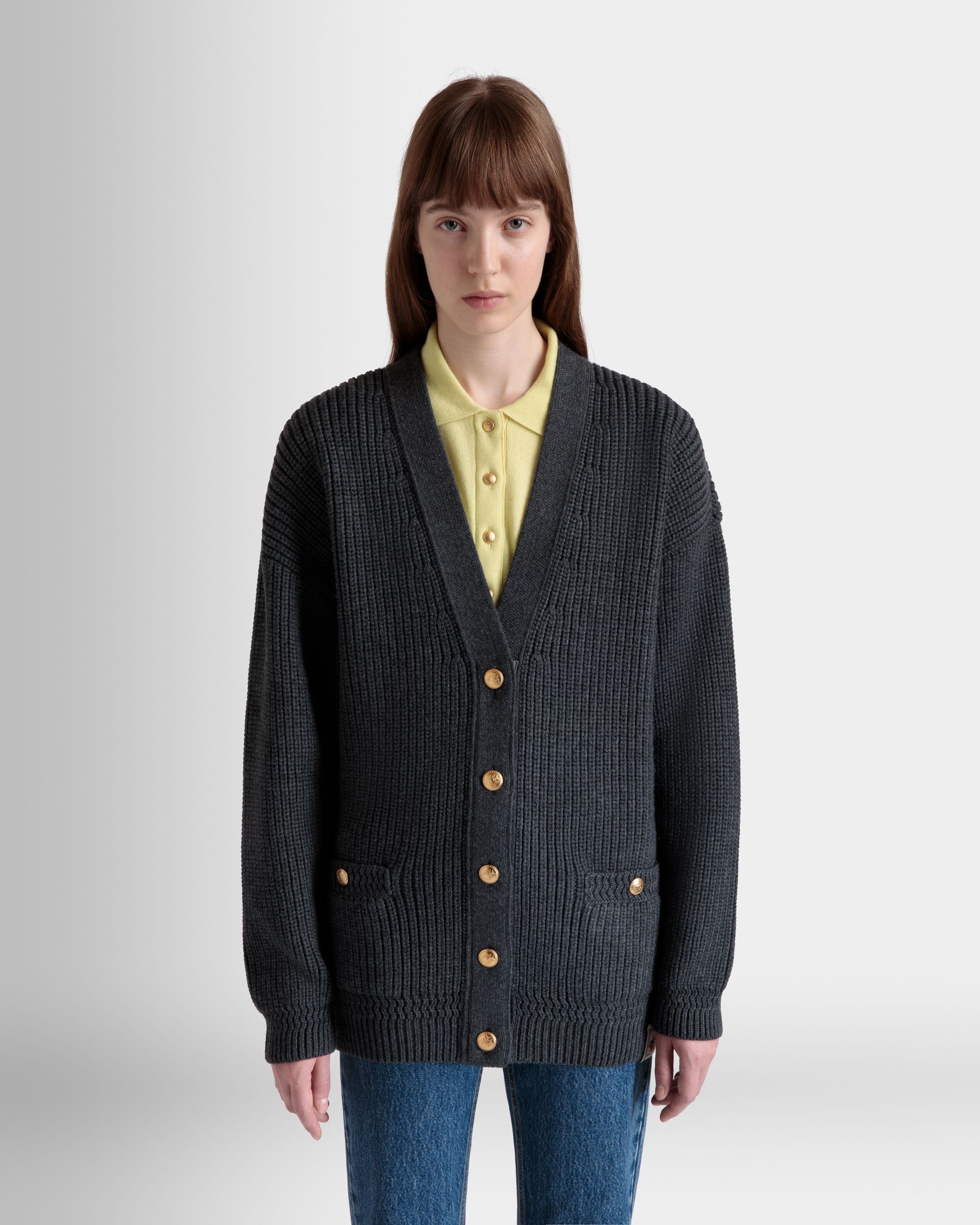 Cardigan In Lana Grigio Scuro - Donna - Bally - 03