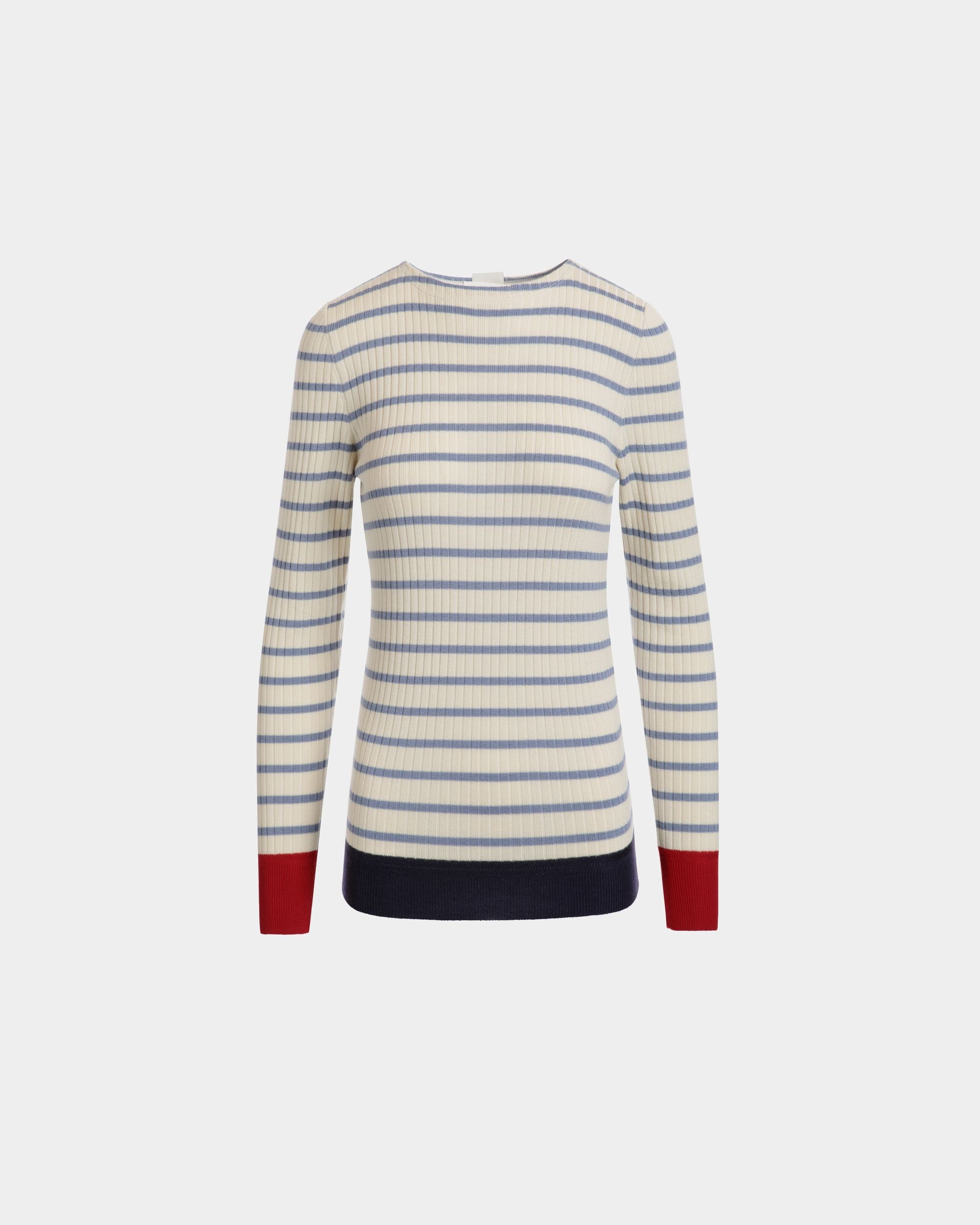 Top A Maniche Lunghe In Misto Lana Avorio E Light Blue - Donna - Bally - 01