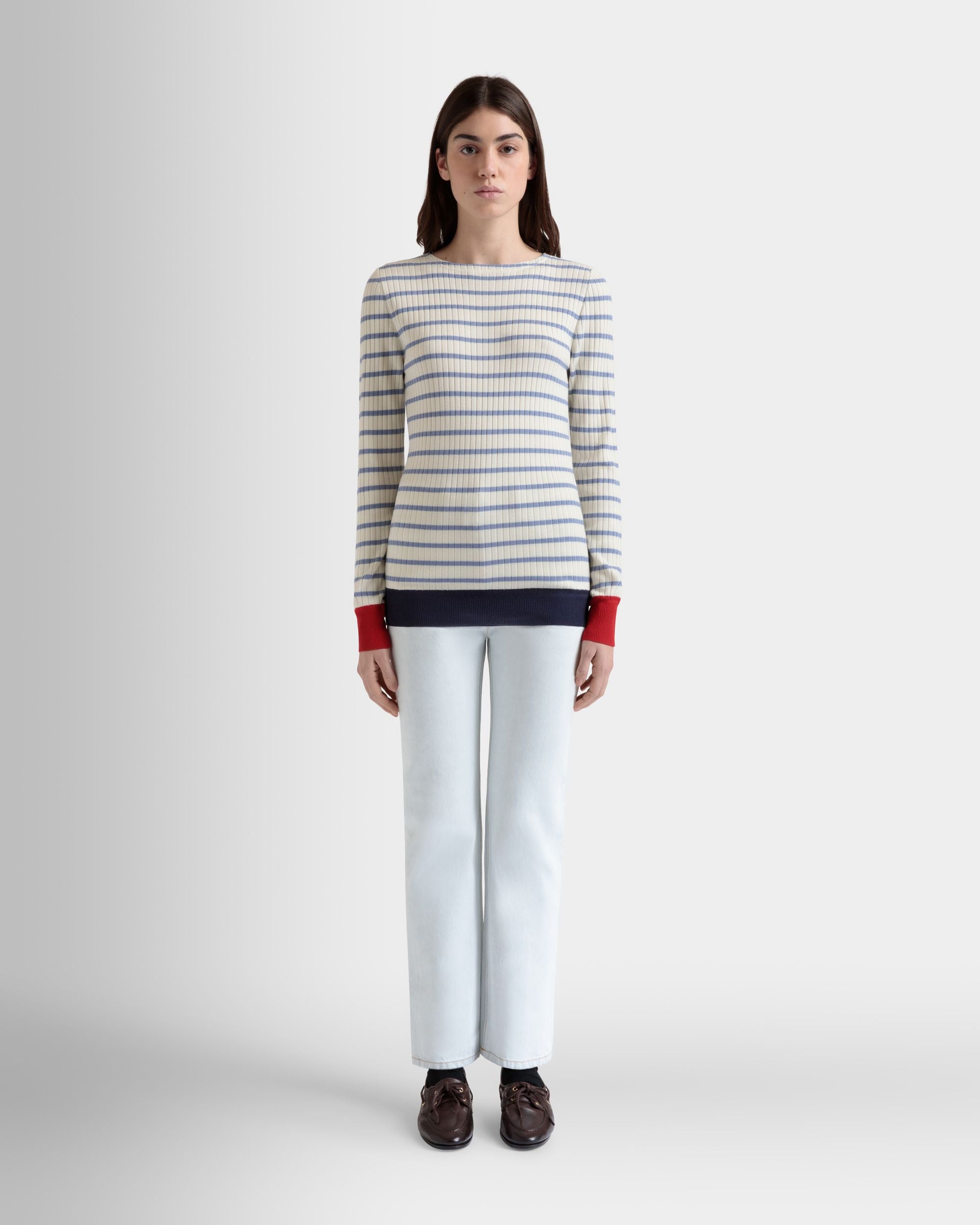 Top A Maniche Lunghe In Misto Lana Avorio E Light Blue - Donna - Bally - 02