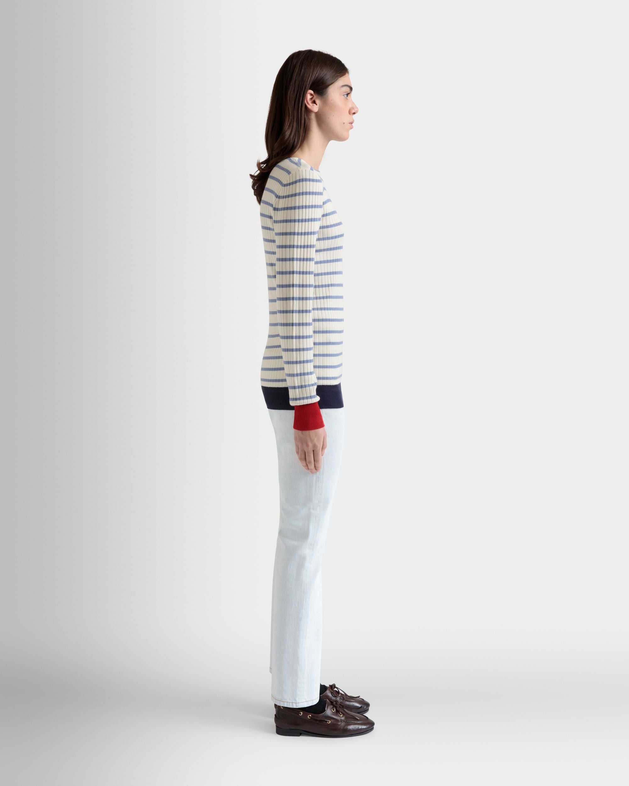 Top A Maniche Lunghe In Misto Lana Avorio E Light Blue - Donna - Bally - 05