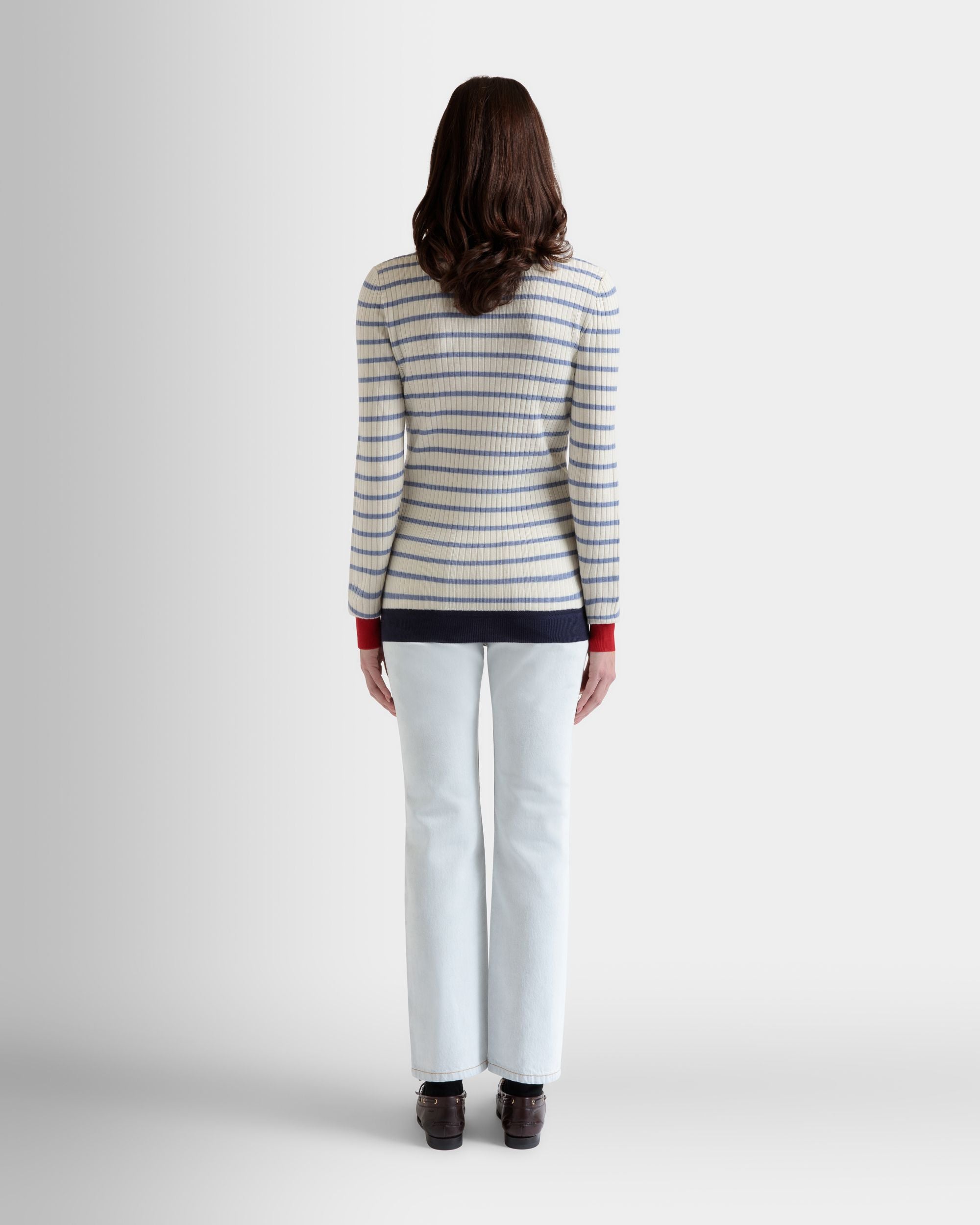 Top A Maniche Lunghe In Misto Lana Avorio E Light Blue - Donna - Bally - 06