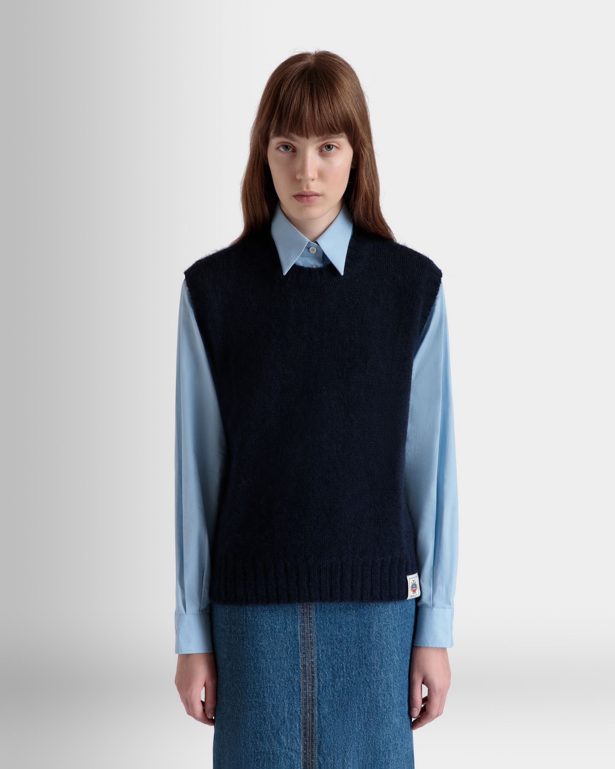 Gilet In Mohair Lavorato A Maglia E Seta Navy Blue - Donna - Bally - 03