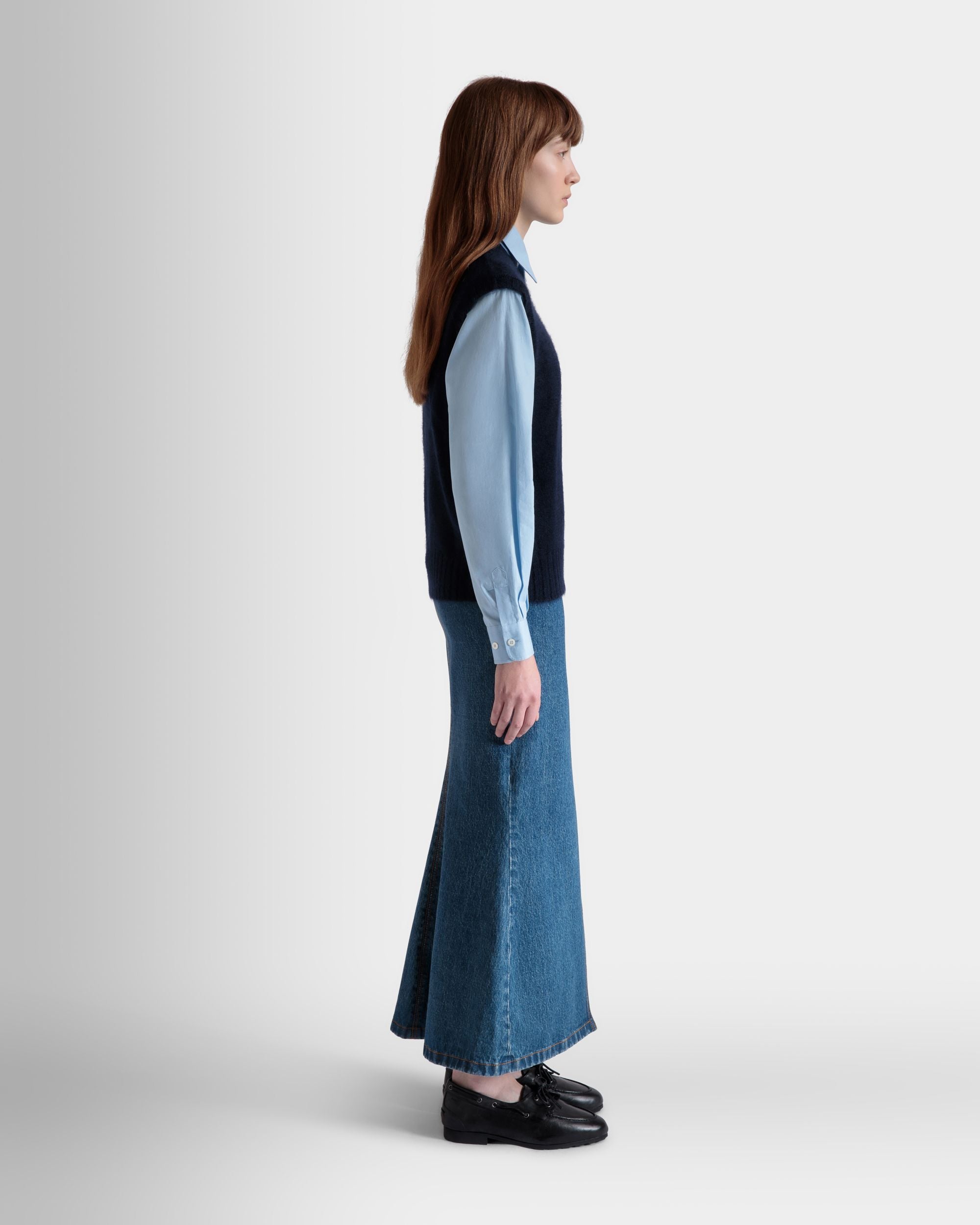 Gilet In Mohair Lavorato A Maglia E Seta Navy Blue - Donna - Bally - 05