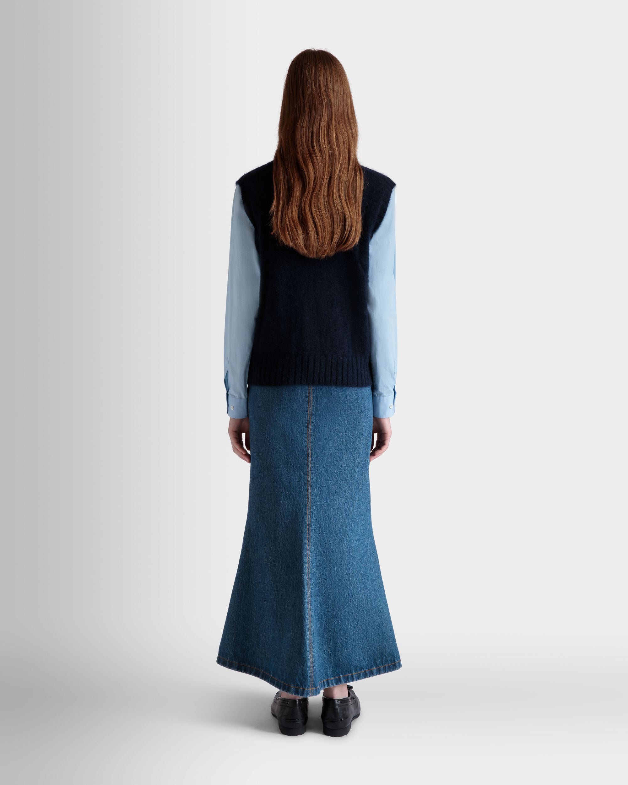 Gilet In Mohair Lavorato A Maglia E Seta Navy Blue - Donna - Bally - 06