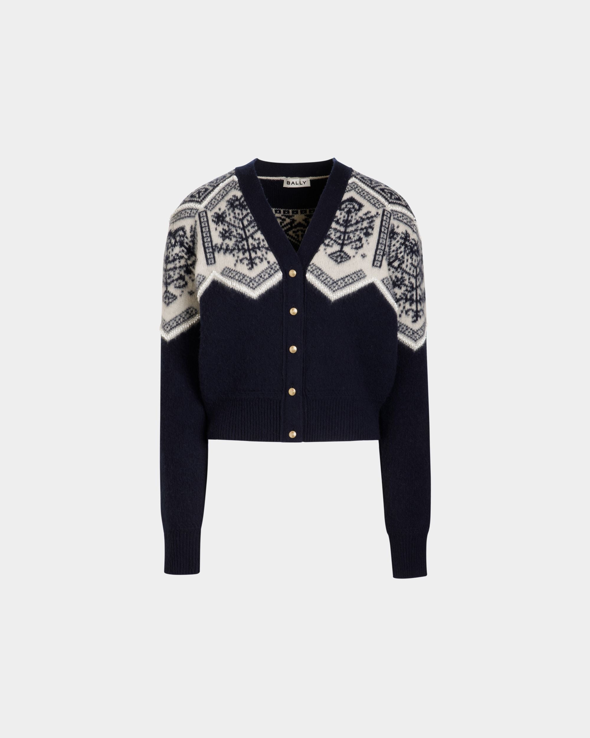 Cardigan Winter Capsule In Lana Navy Blue Con Motivo Heritage Flower - Donna - Bally - 01
