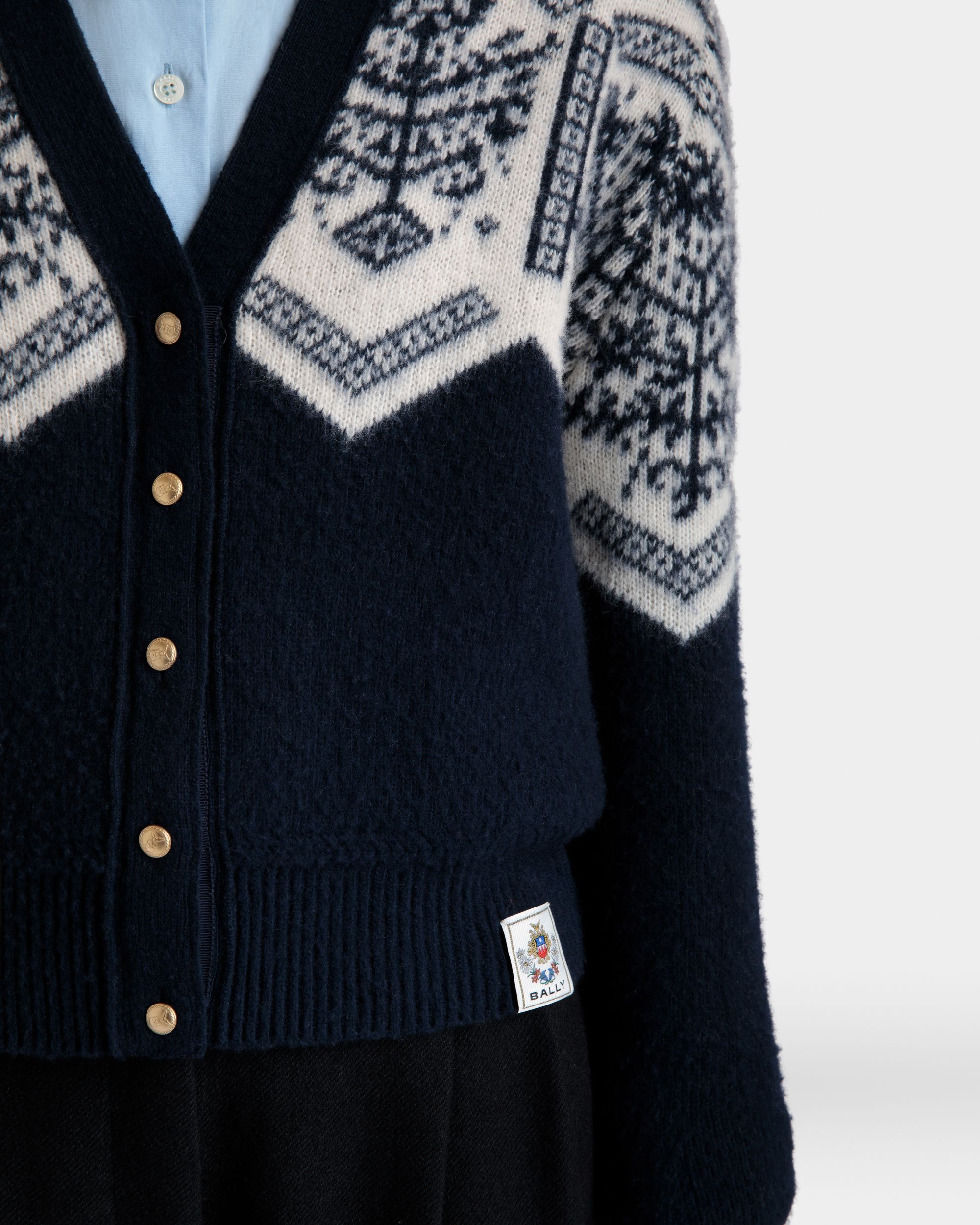 Cardigan Winter Capsule In Lana Navy Blue Con Motivo Heritage Flower - Donna - Bally - 03