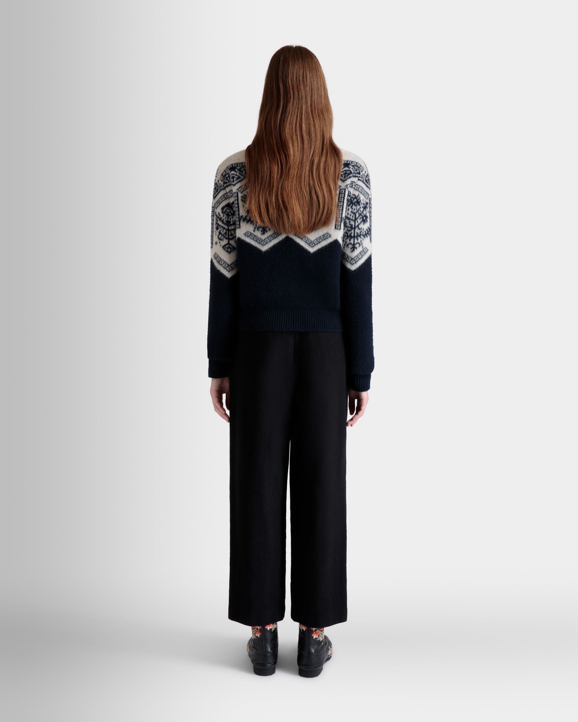 Cardigan Winter Capsule In Lana Navy Blue Con Motivo Heritage Flower - Donna - Bally - 06