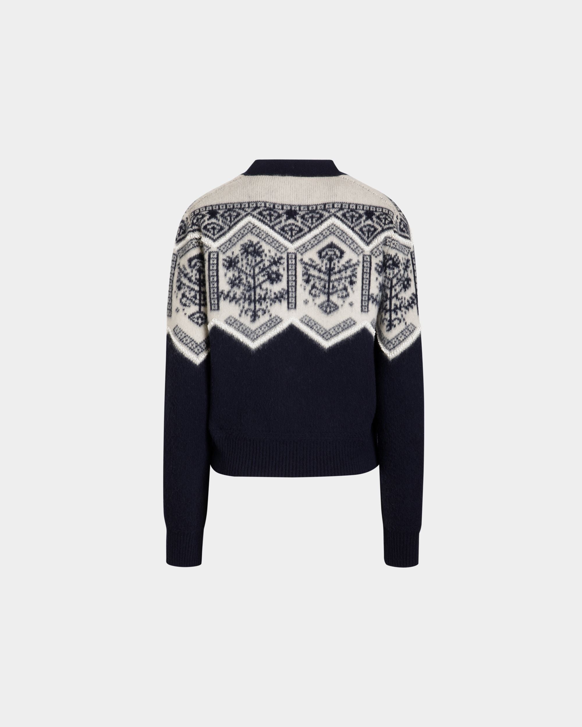 Cardigan Winter Capsule In Lana Navy Blue Con Motivo Heritage Flower - Donna - Bally - 07