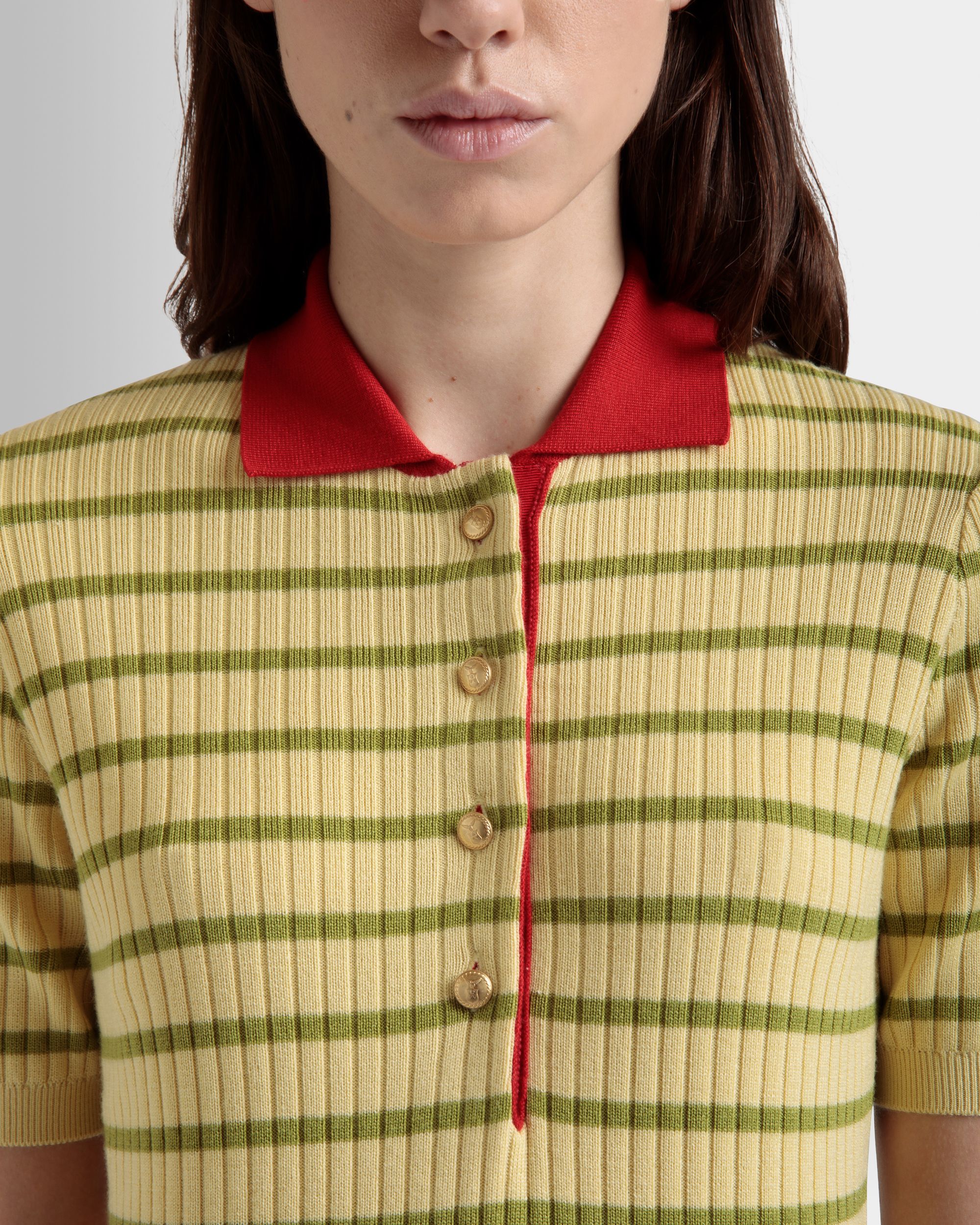 Polo In Misto Lana Dusty Yellow Lavorata A Maglia - Donna - Bally - 03