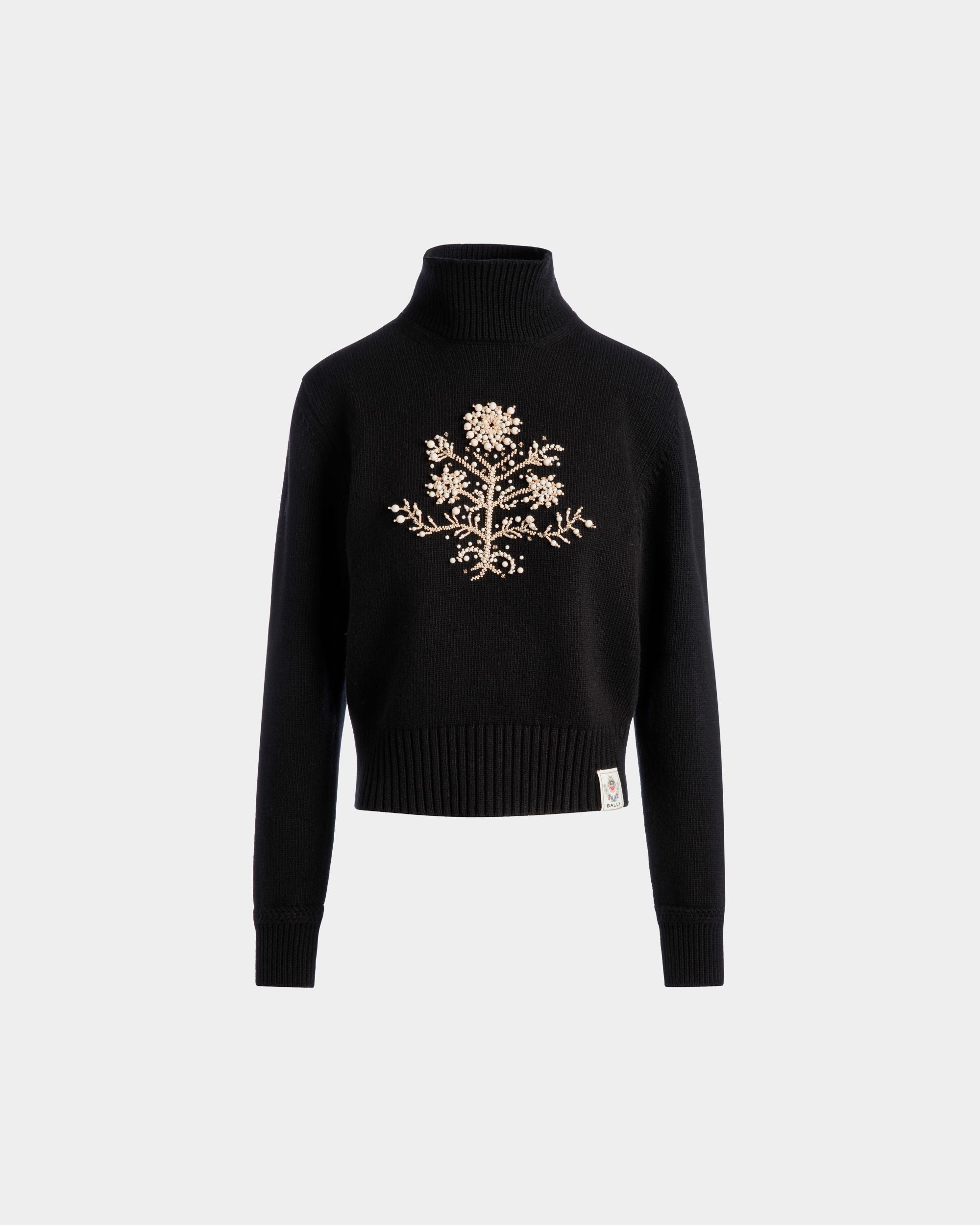 Maglione Dolcevita Winter Capsule In Lana Nera Con Motivo Heritage Flower - Donna - Bally - 01