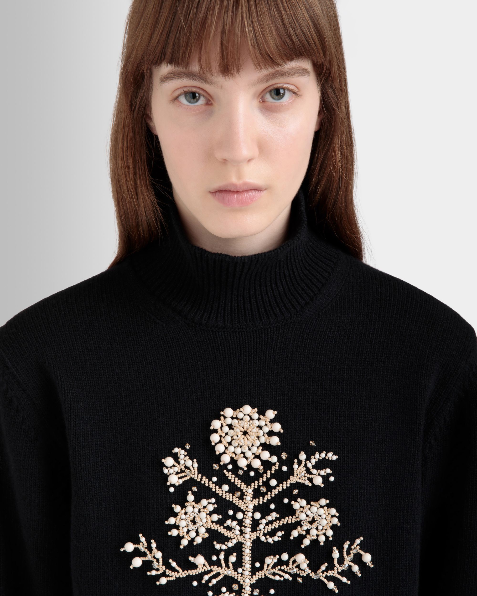 Maglione Dolcevita Winter Capsule In Lana Nera Con Motivo Heritage Flower - Donna - Bally - 03