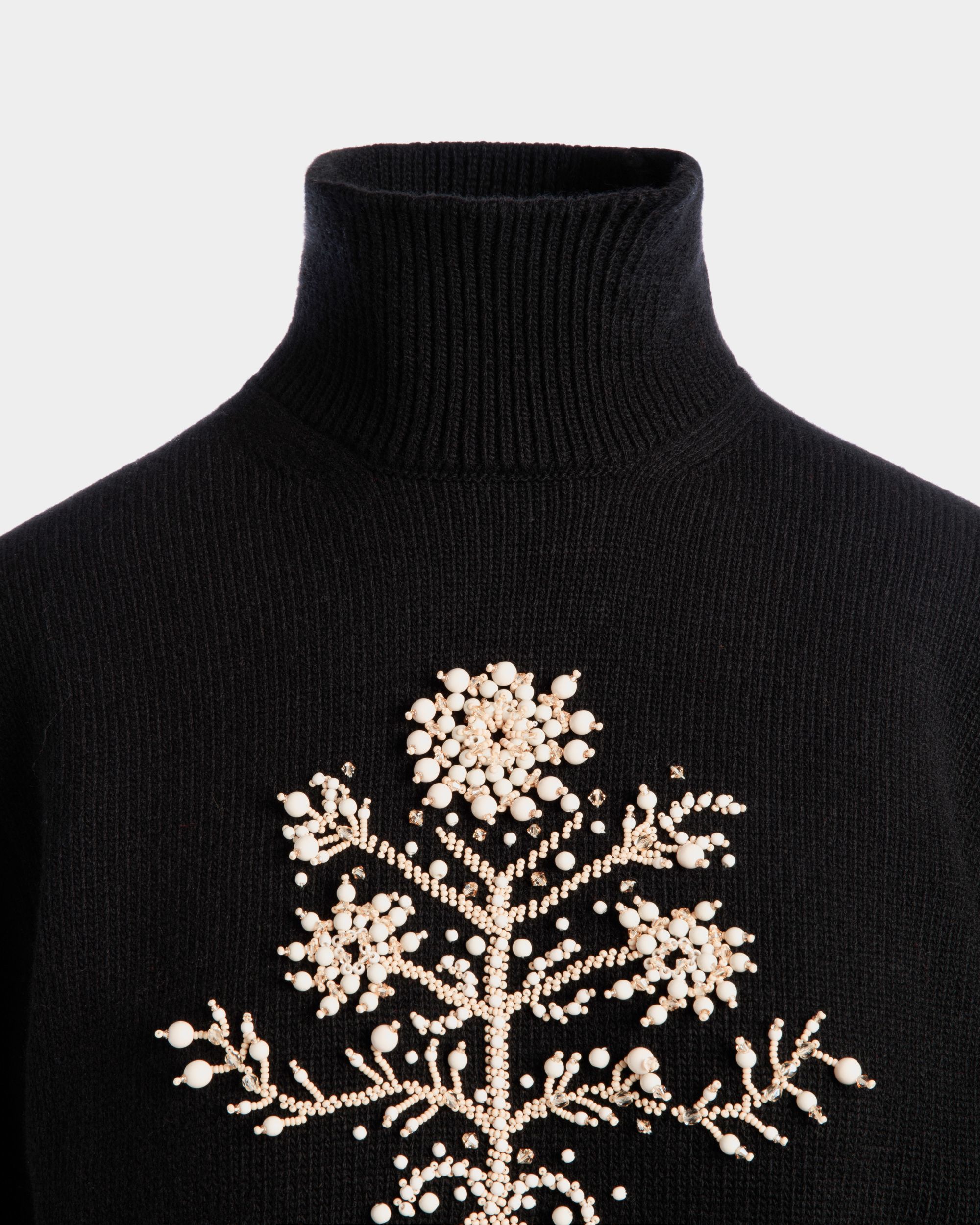 Maglione Dolcevita Winter Capsule In Lana Nera Con Motivo Heritage Flower - Donna - Bally - 06